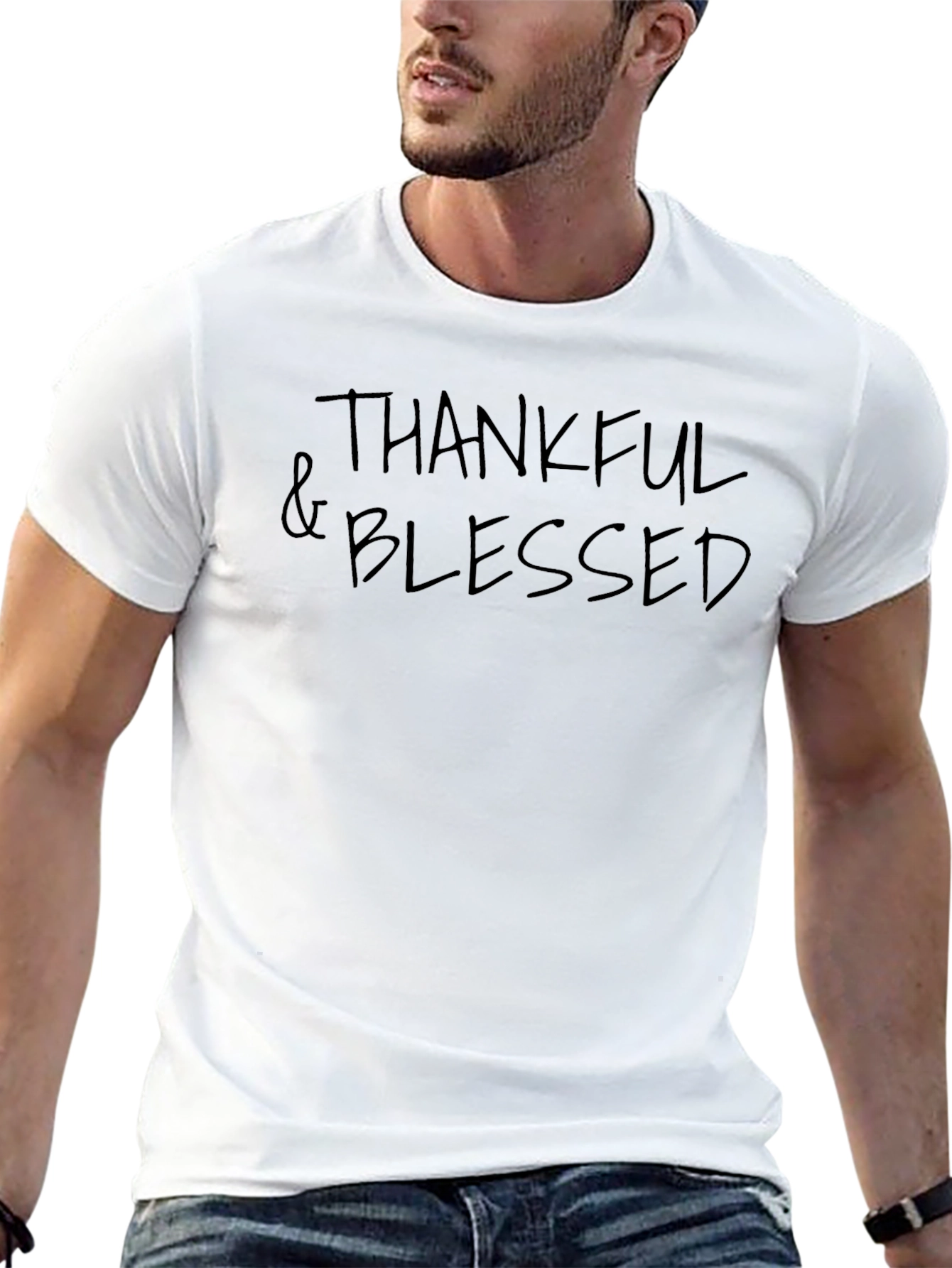 Thankful & Blessed Black Graphic T-Shirt