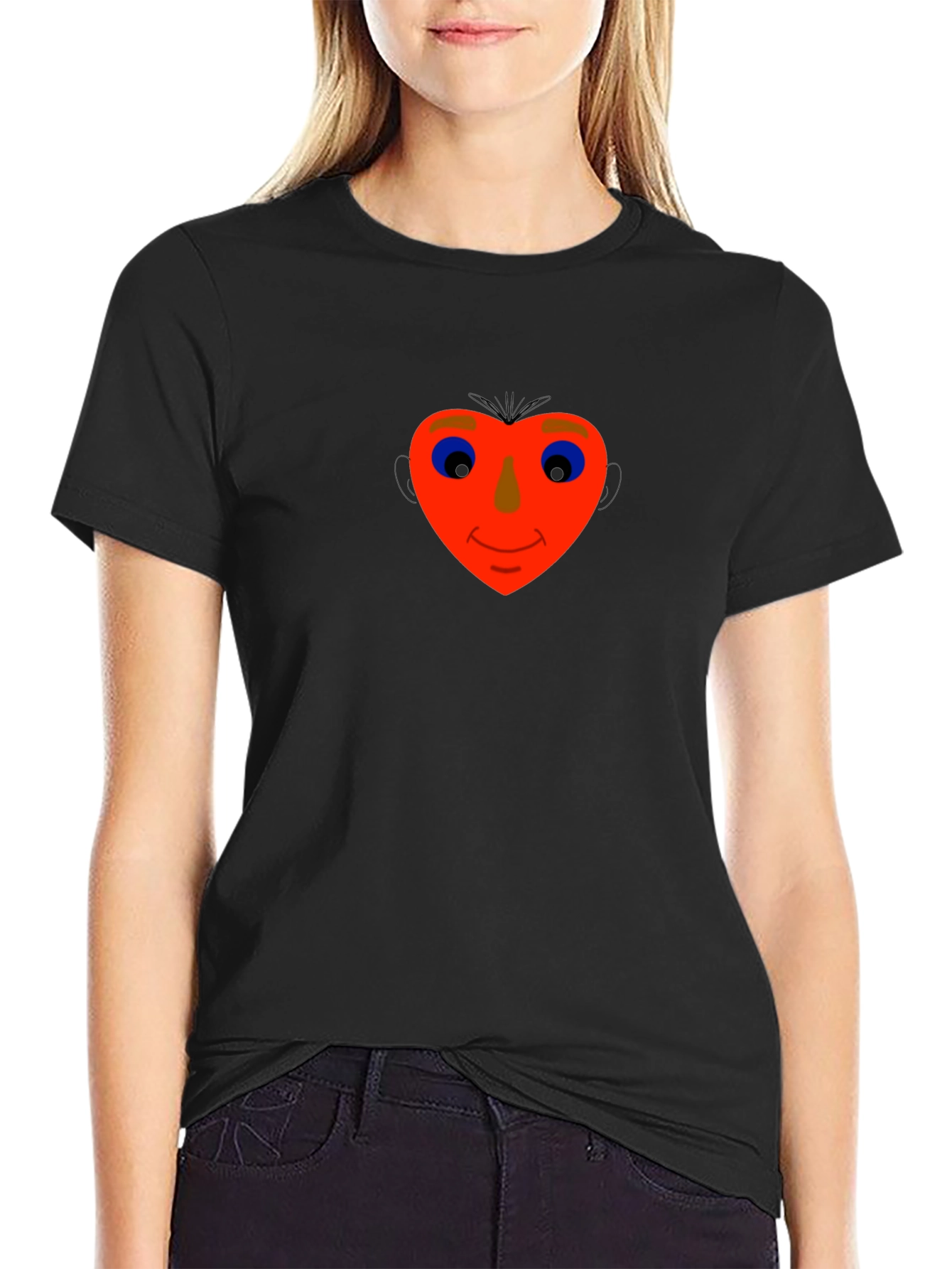 Heart Face Graphic Tee - Black Cotton Blend