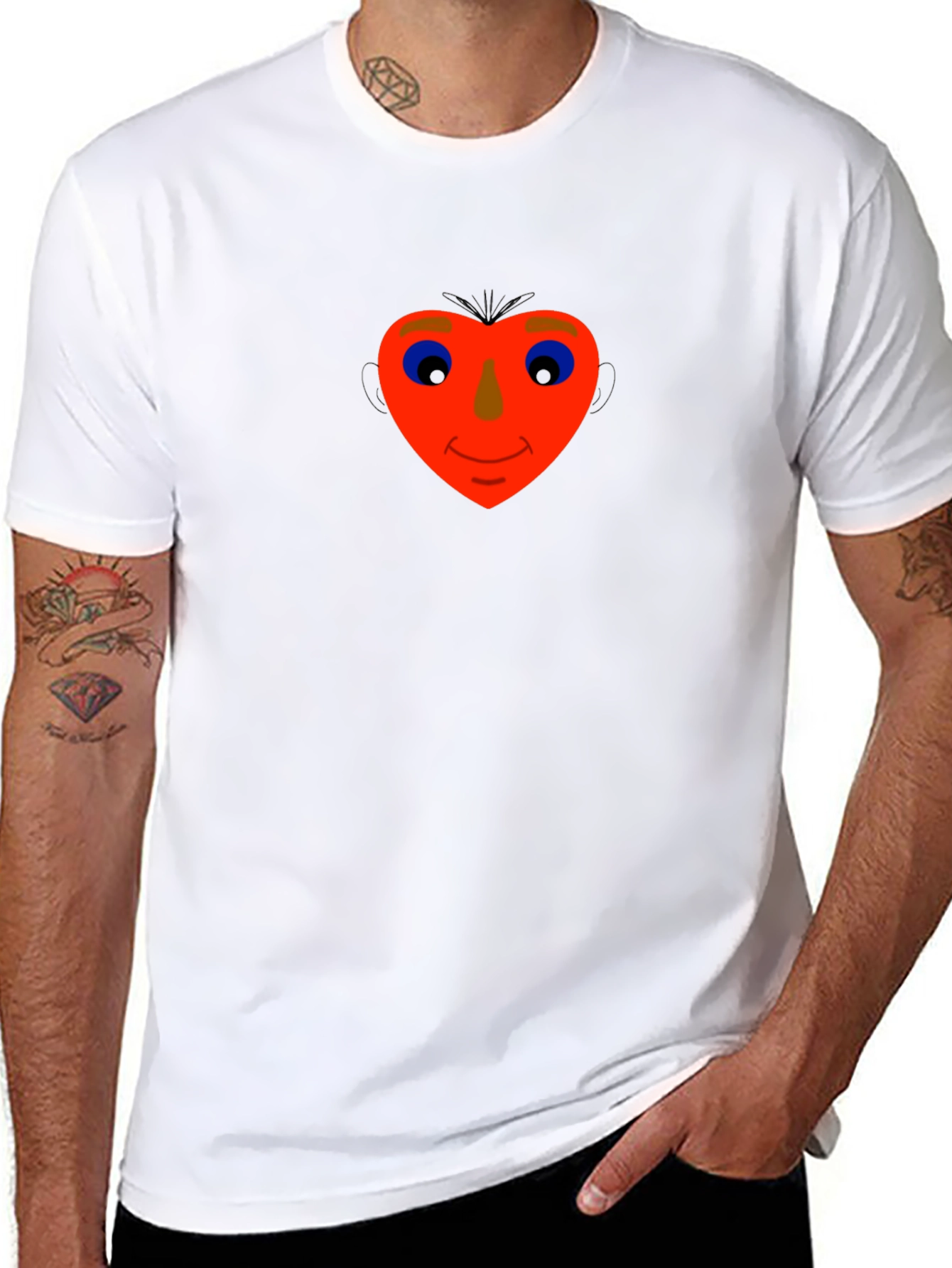 Heart Face Graphic Tee - Black Cotton Blend