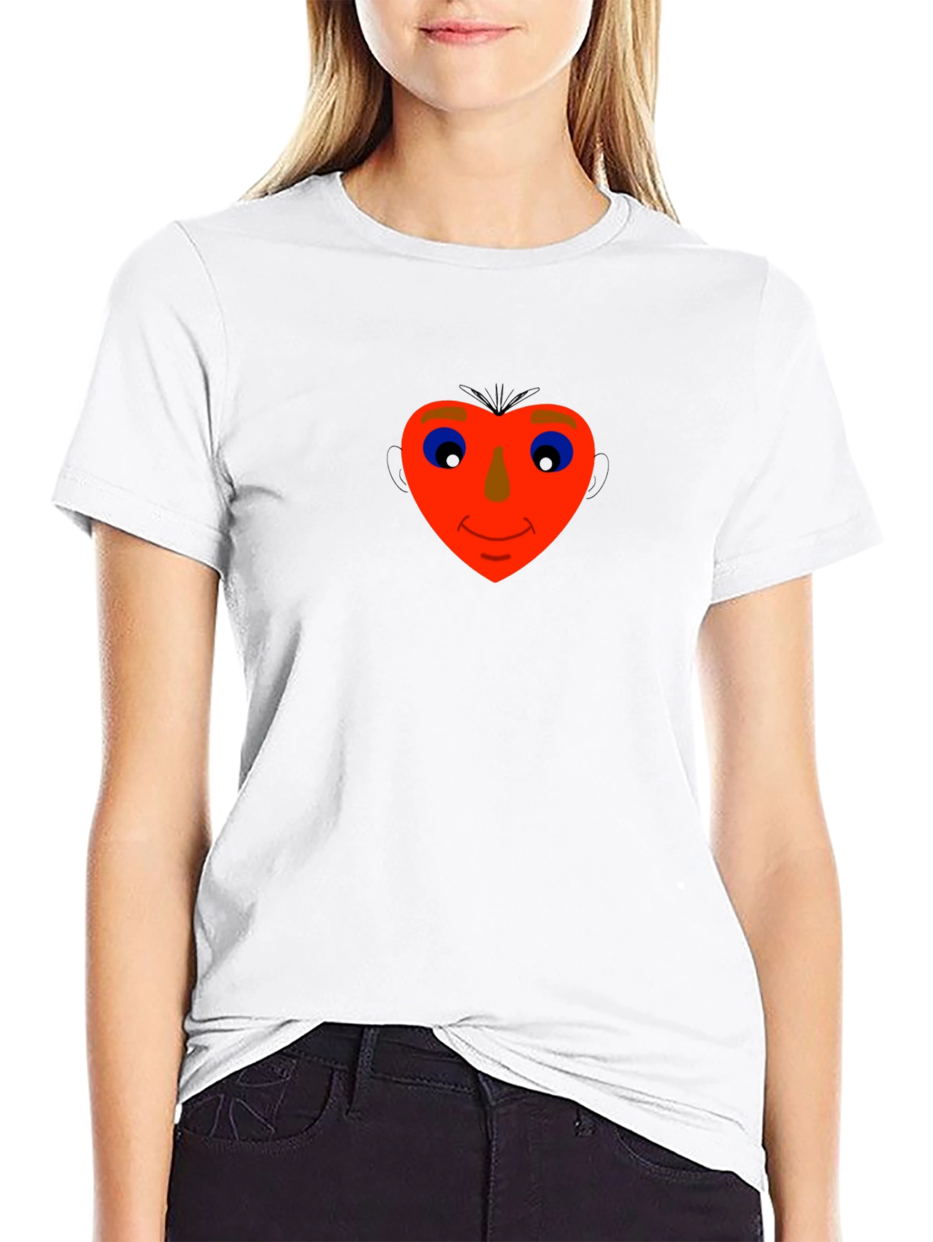 Heart Face Graphic Tee - Black Cotton Blend