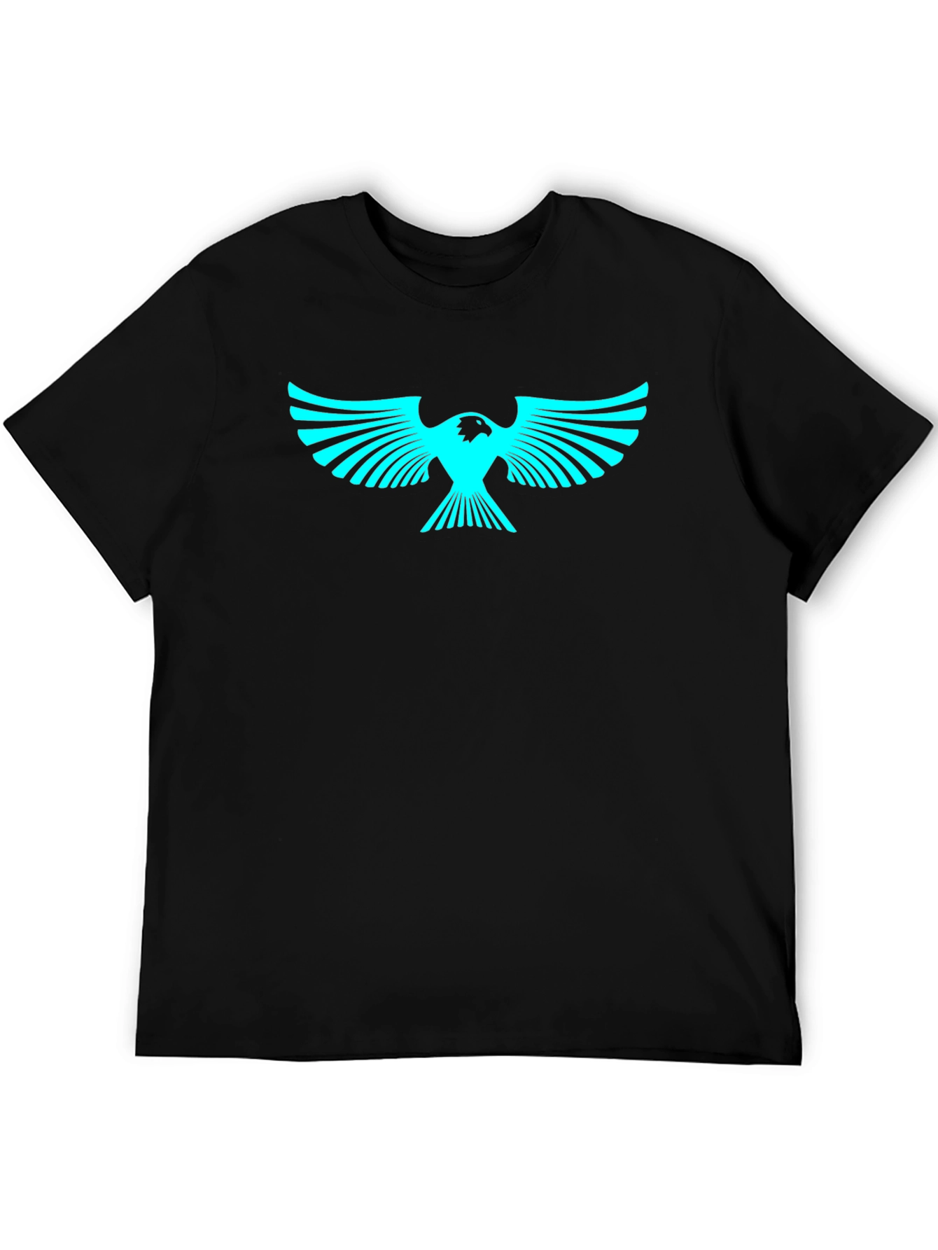 Cool Graphic Tee: Cyan Eagle on Black