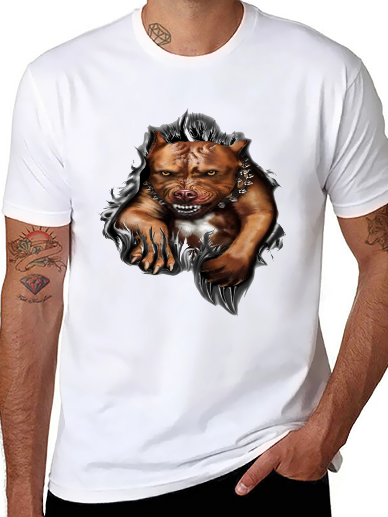 Pitbull Dog Graphic Print T-Shirt - Black