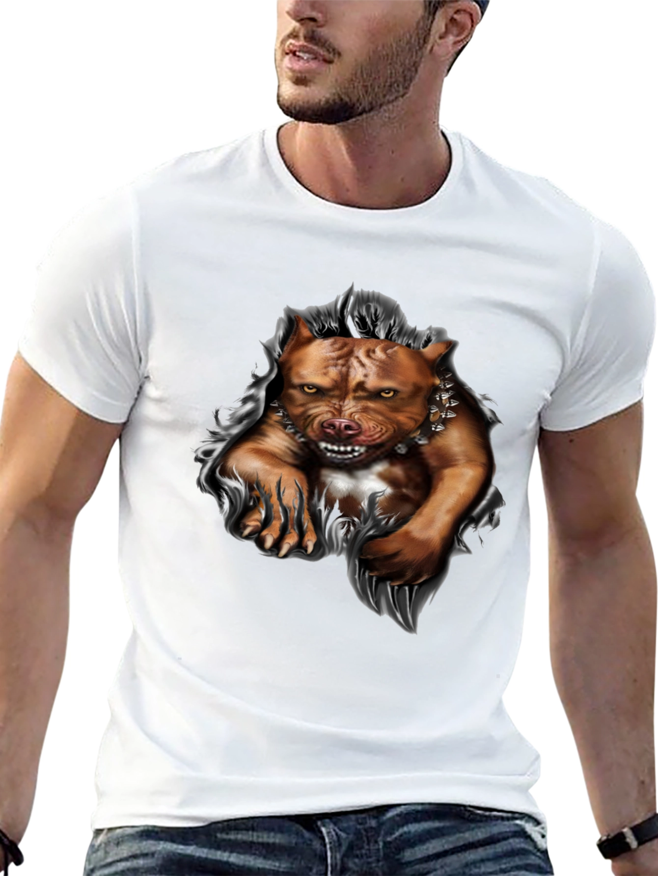 Pitbull Dog Graphic Print T-Shirt - Black