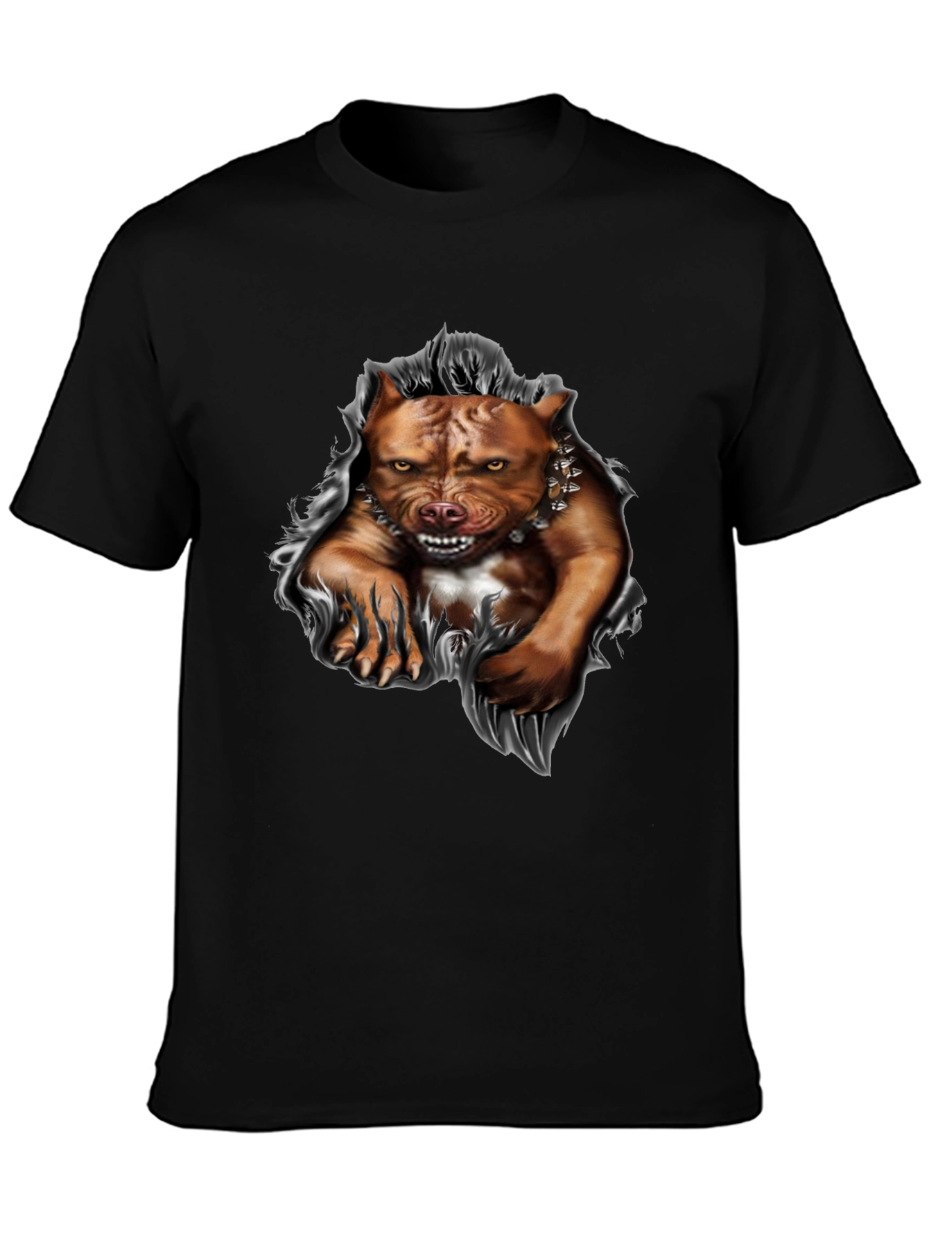 Pitbull Dog Graphic Print T-Shirt - Black
