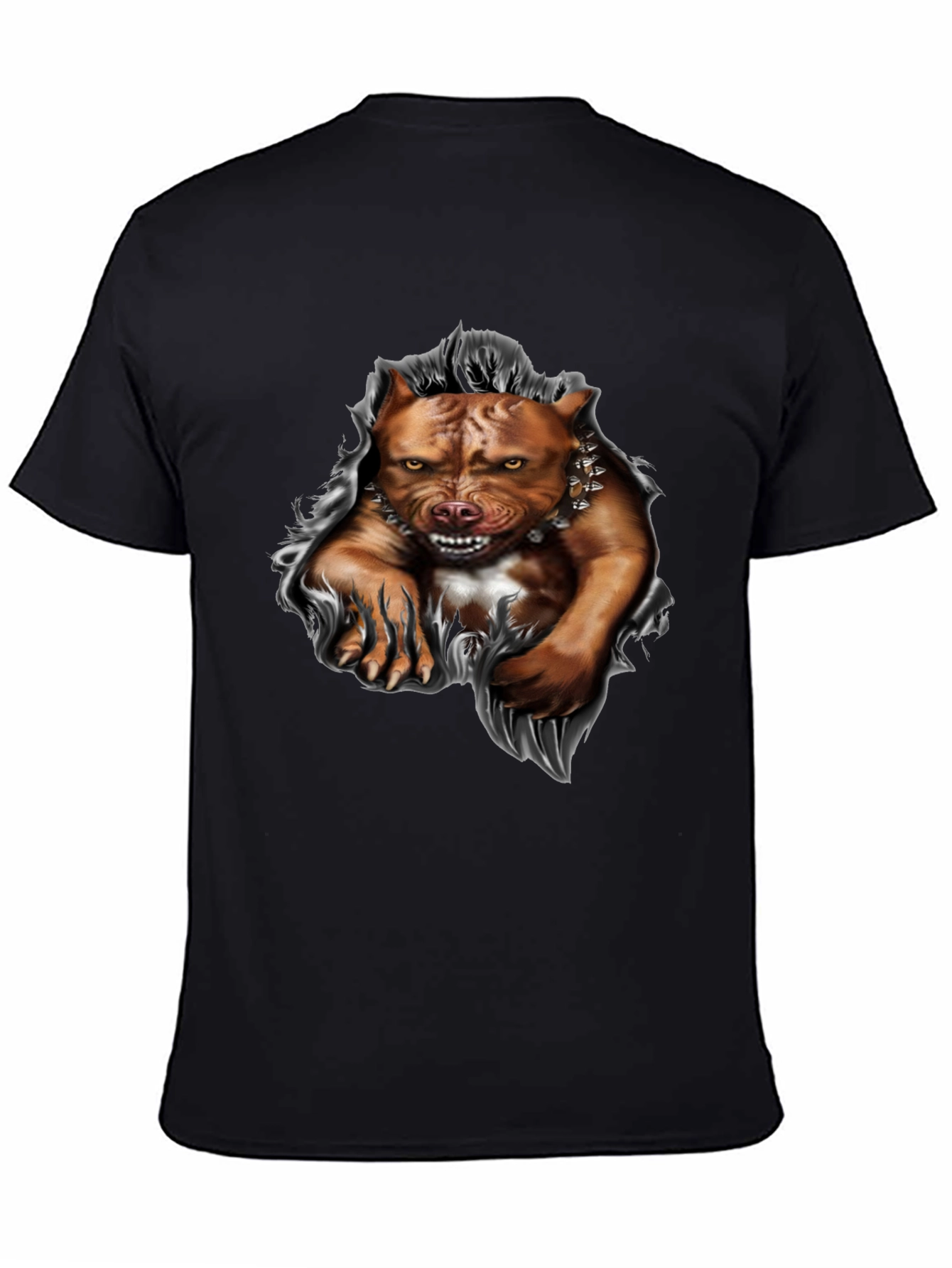 Pitbull Dog Graphic Print T-Shirt - Black