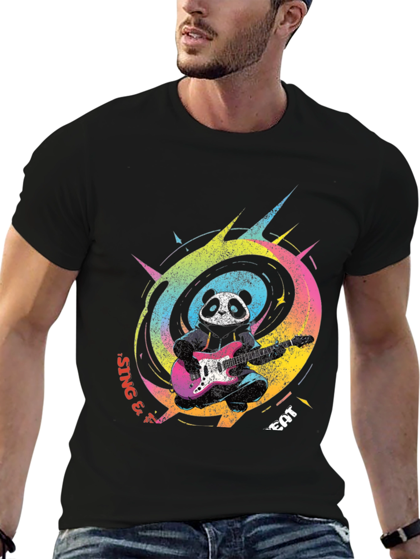 Panda Guitarist Graphic Tee - Sing & Eat!