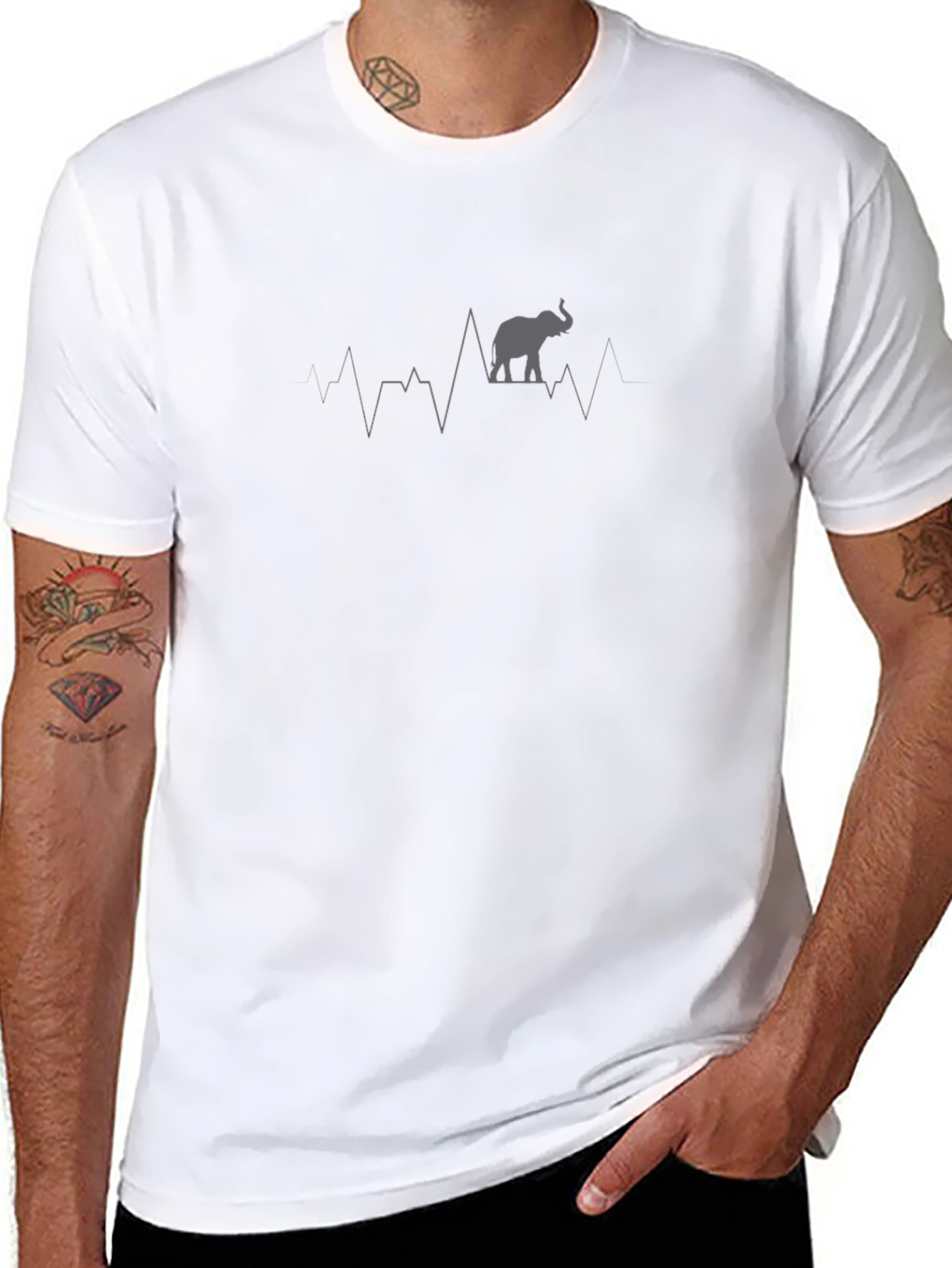 Elephant Heartbeat Graphic T-Shirt - Black