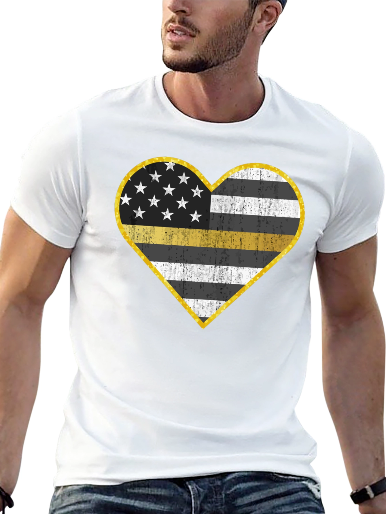 Thin Yellow Line Heart T-Shirt