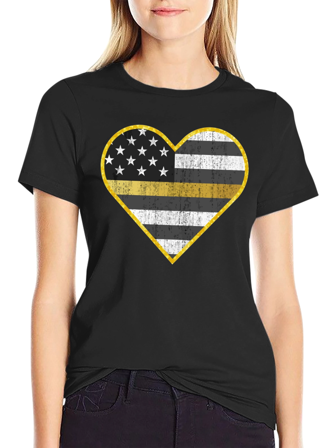 Thin Yellow Line Heart T-Shirt