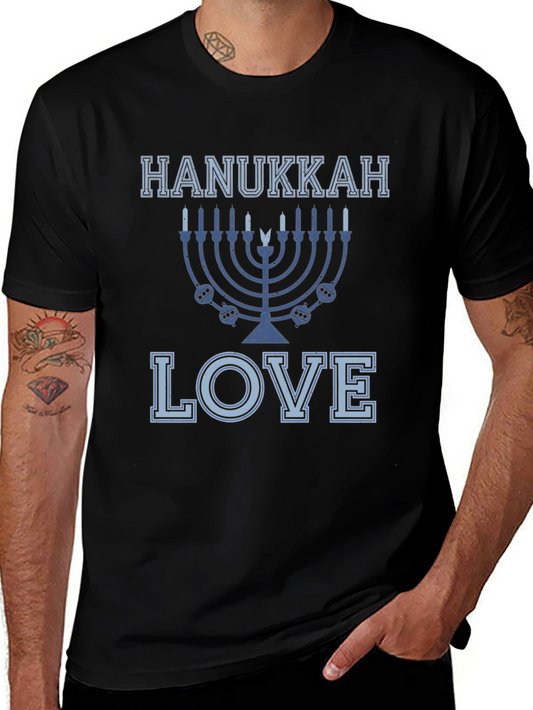 Hanukkah Love T-Shirt Mens Black Holiday Shirt