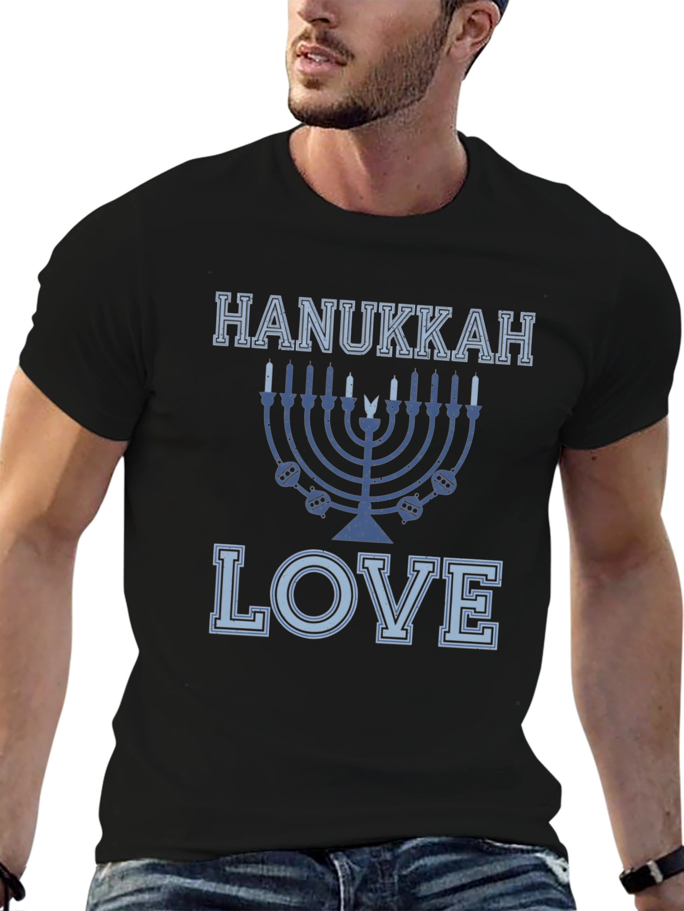 Hanukkah Love T-Shirt Mens Black Holiday Shirt