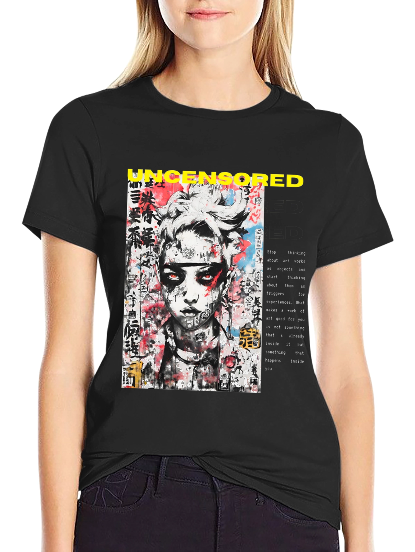 Edgy Uncensored Graphic Print Black T-Shirt