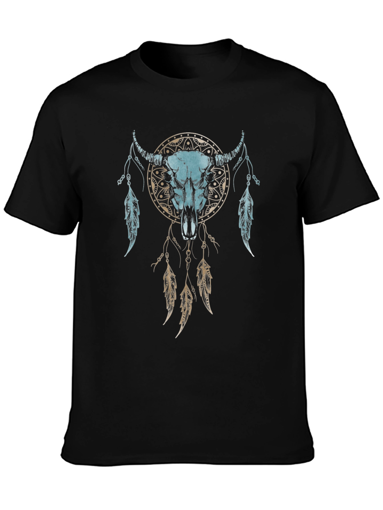 Dreamcatcher Bull Skull Graphic Tee - Unisex Black T-Shirt