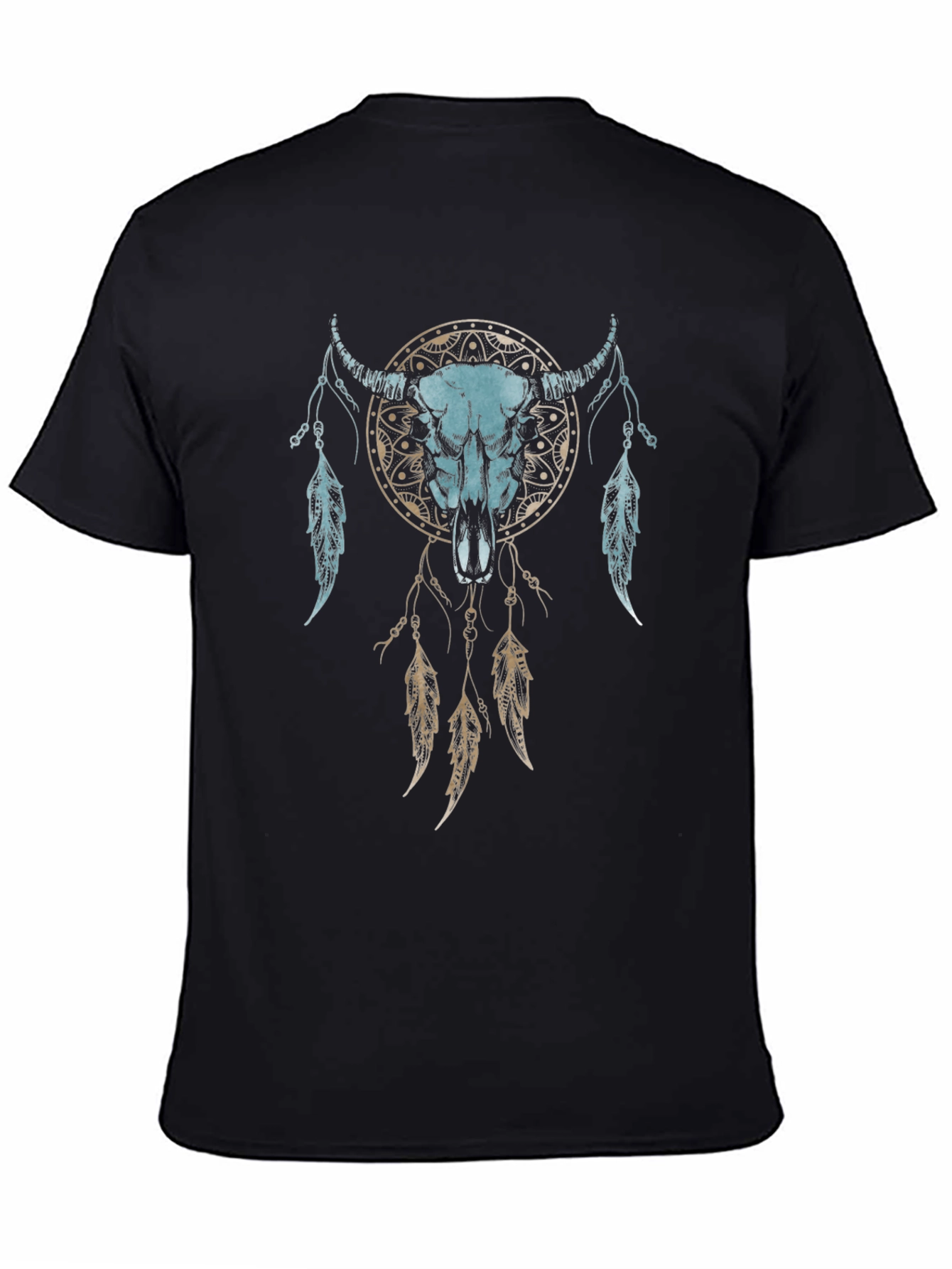 Dreamcatcher Bull Skull Graphic Tee - Unisex Black T-Shirt