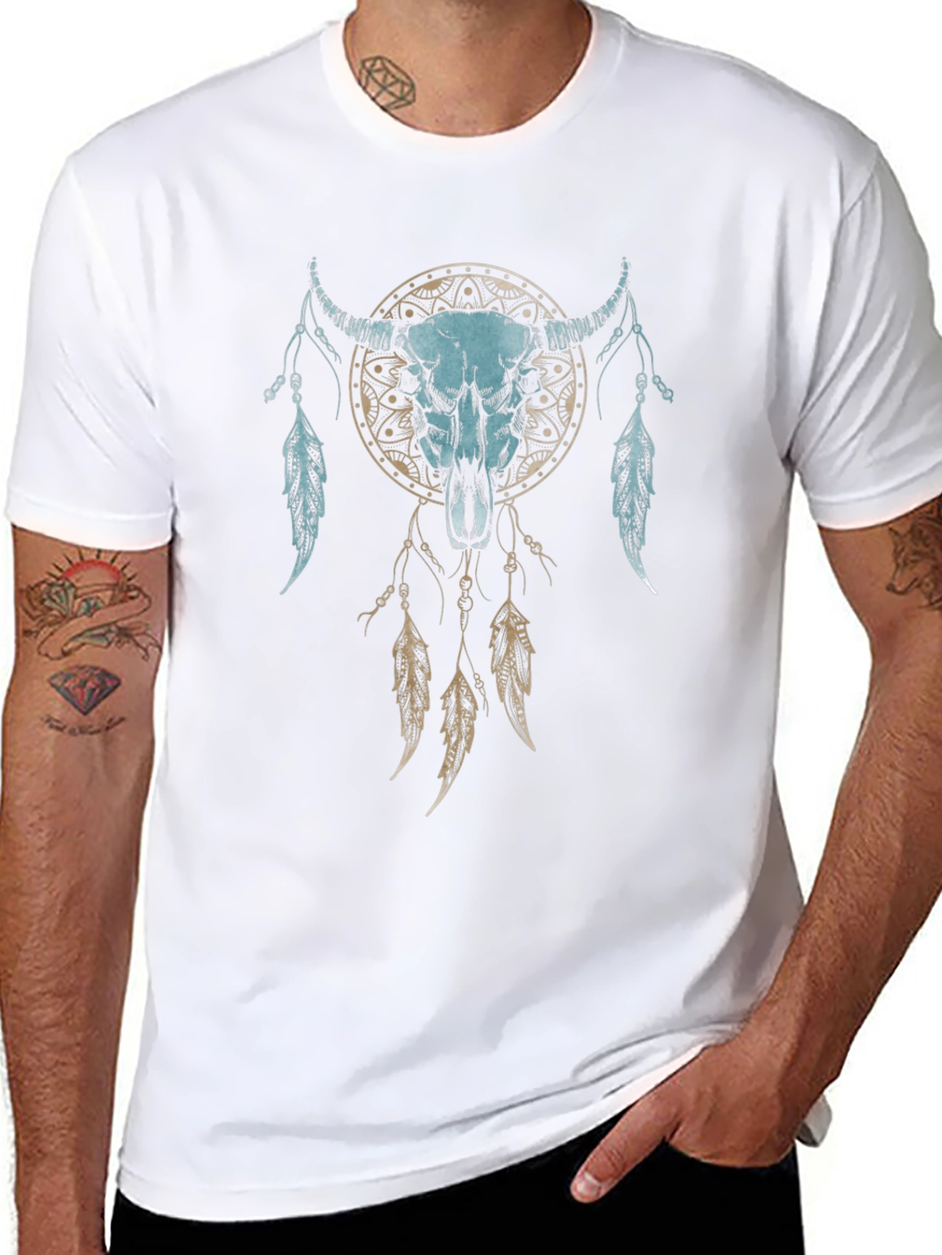 Dreamcatcher Bull Skull Graphic Tee - Unisex Black T-Shirt