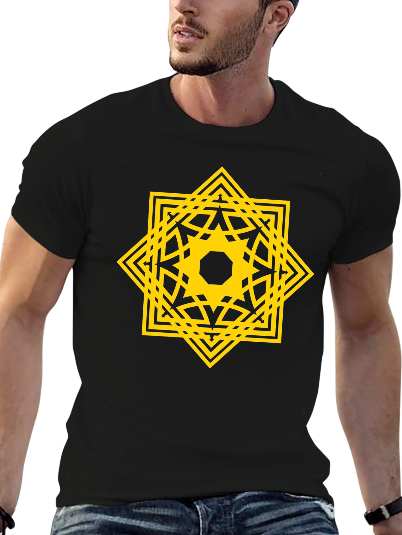 Geometric Starburst Graphic Tee - Black