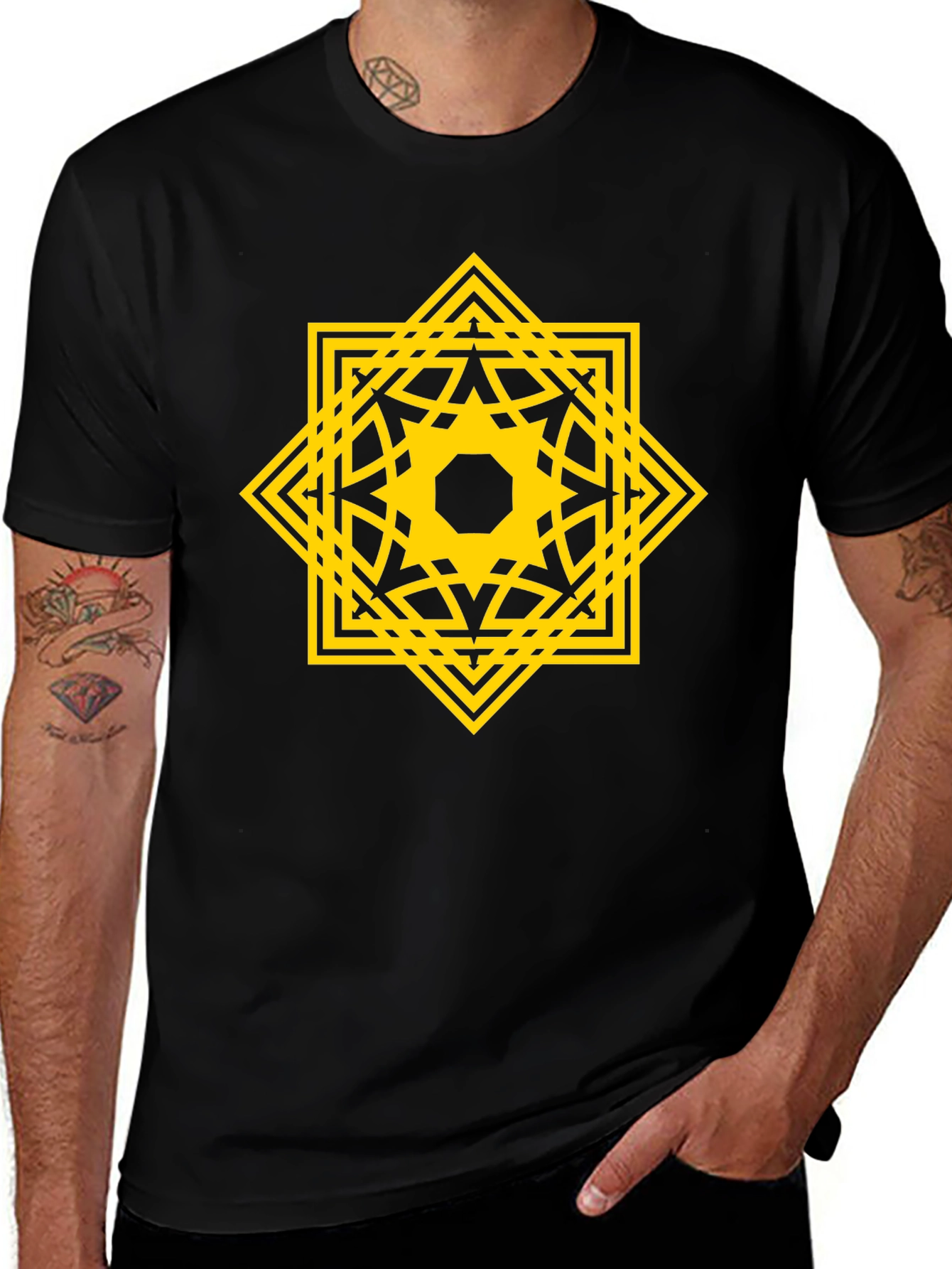 Geometric Starburst Graphic Tee - Black
