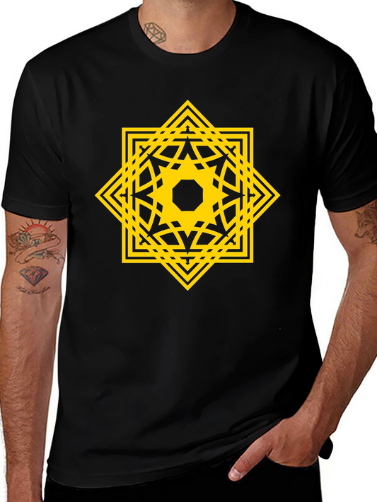 Geometric Starburst Graphic Tee - Black