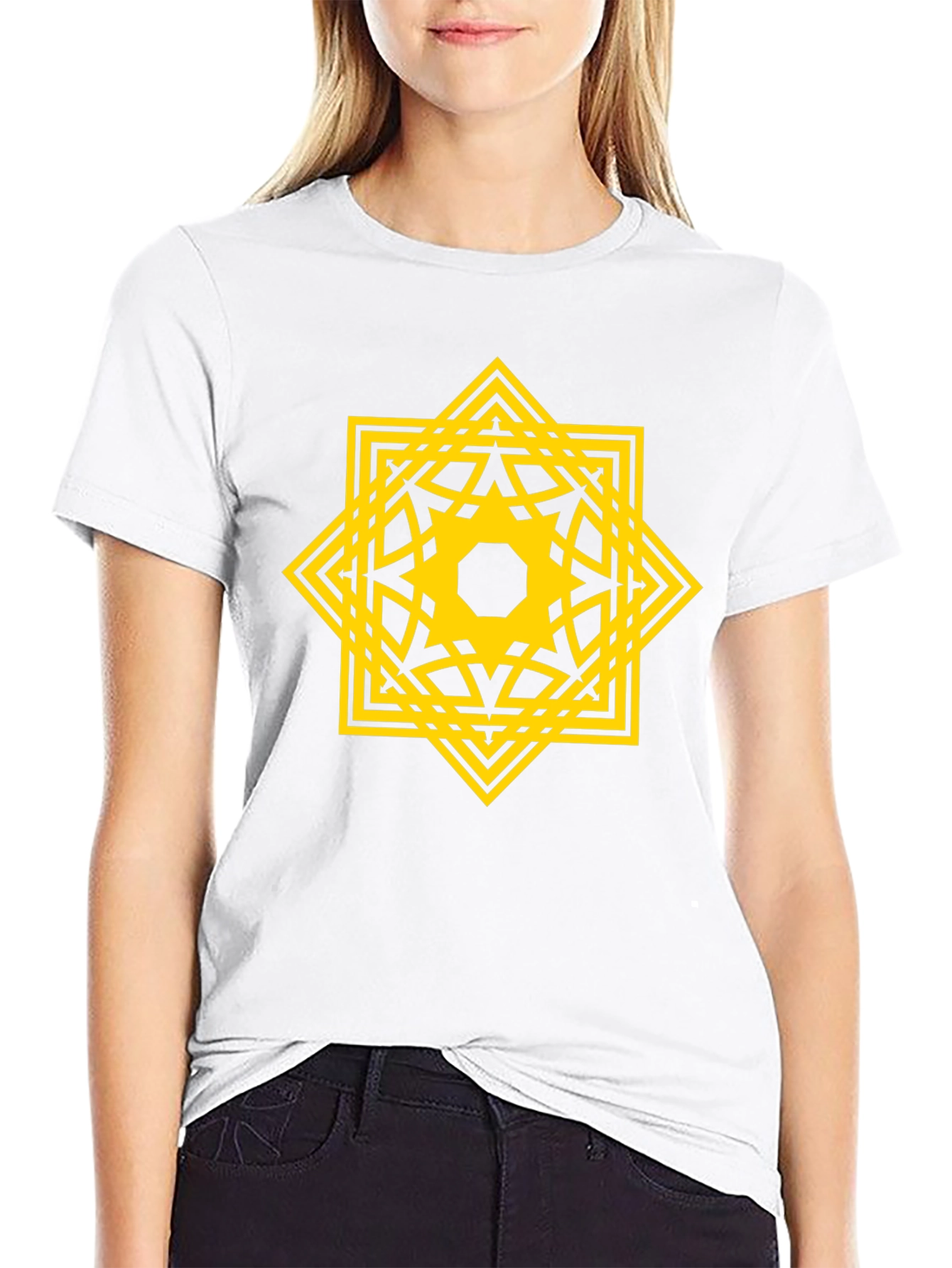 Geometric Starburst Graphic Tee - Black
