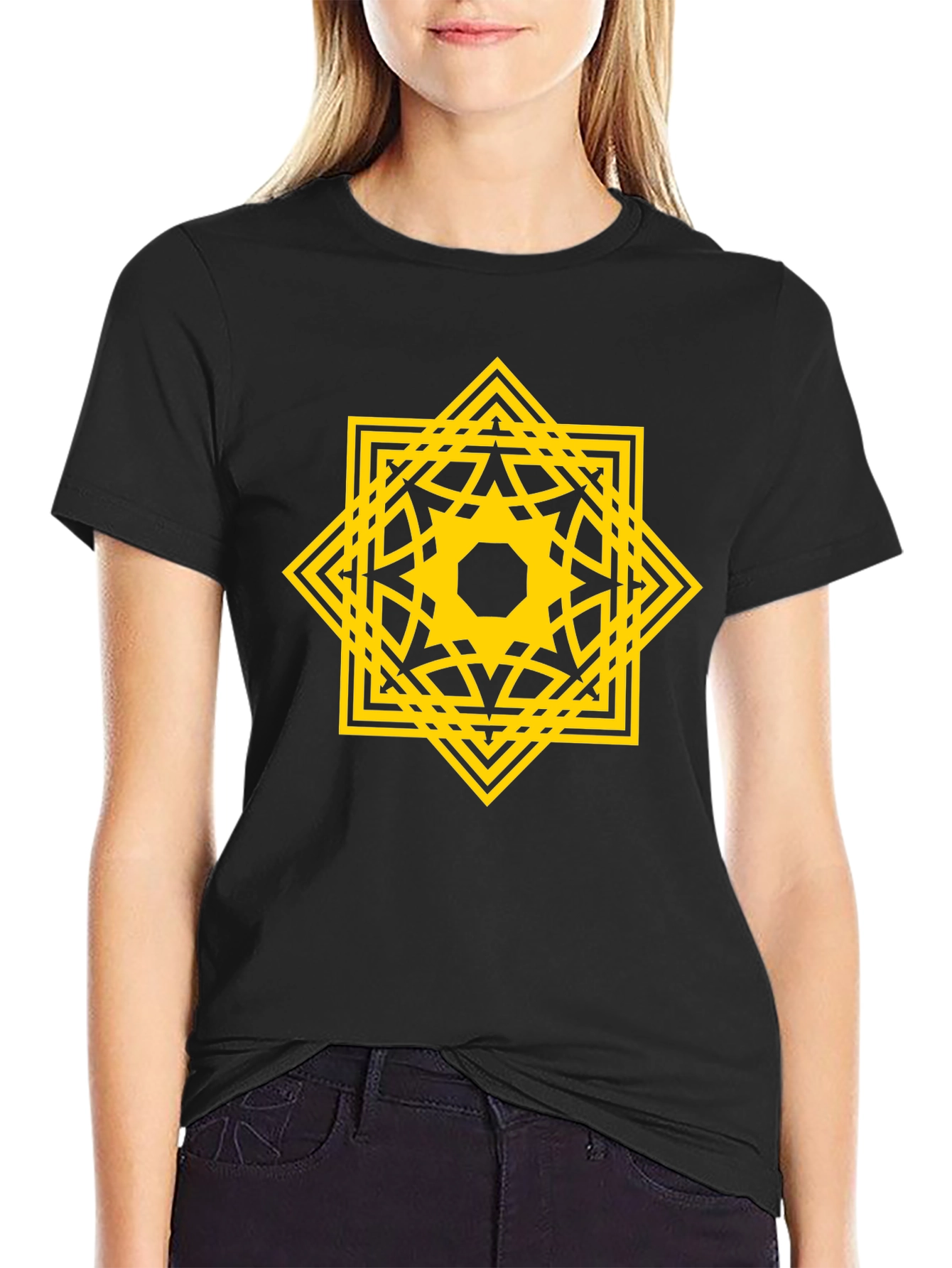 Geometric Starburst Graphic Tee - Black