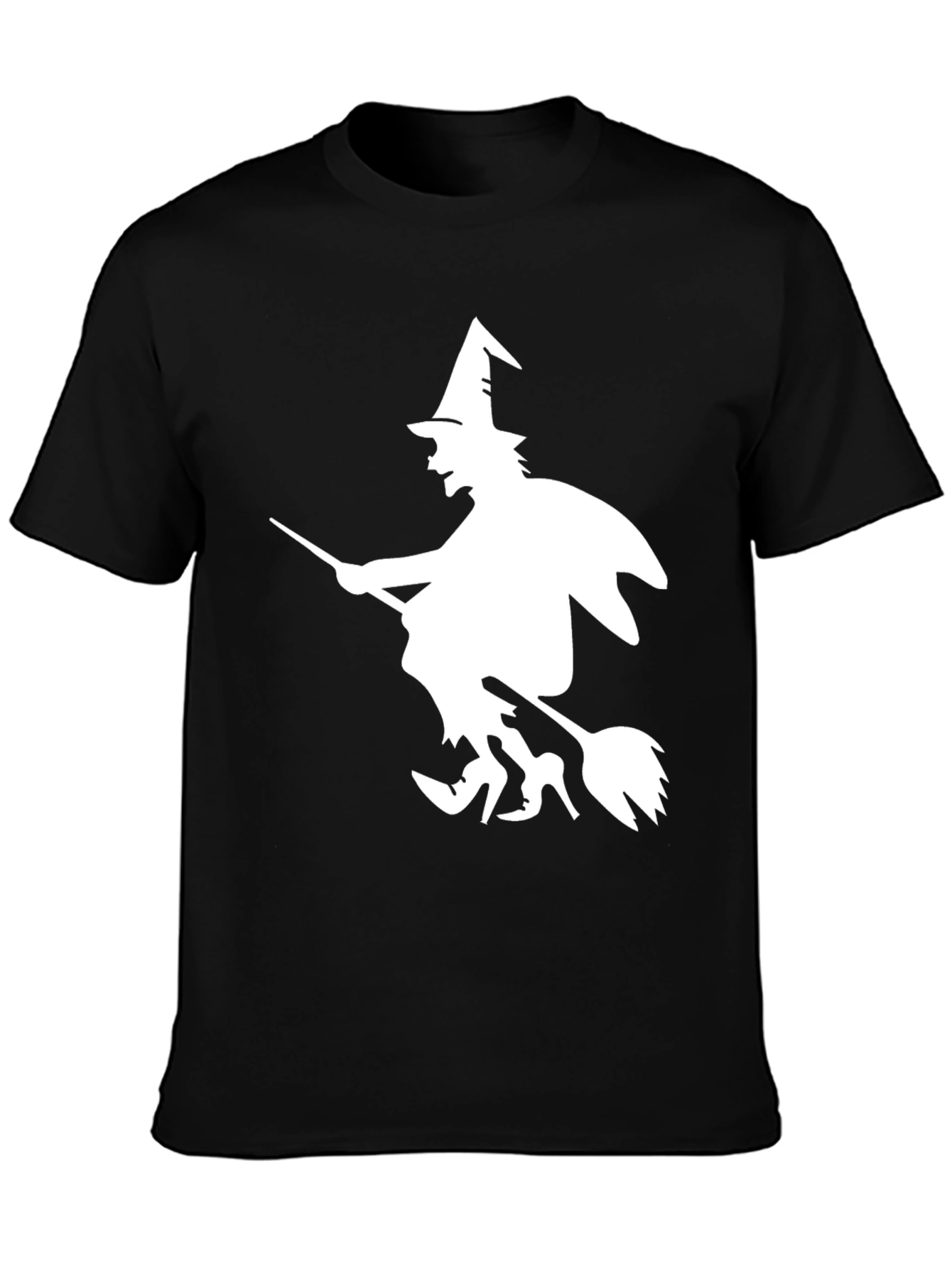 Halloween Witch Graphic Tee - Black Cotton T-Shirt