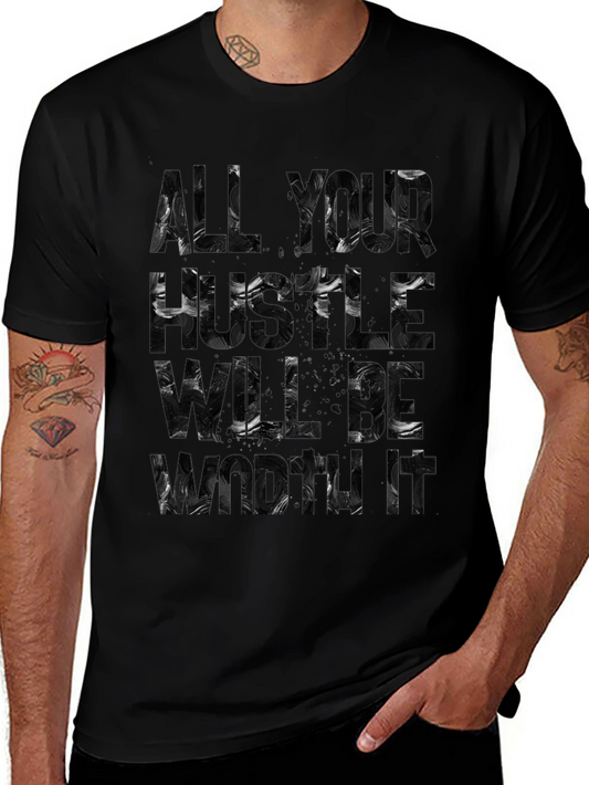 Abstract Word Art Graphic Tee - Black Cotton T-Shirt