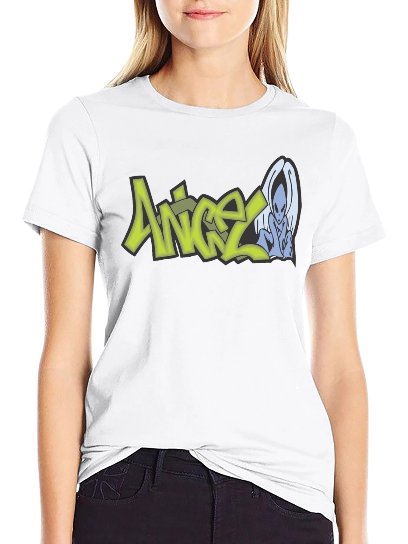Angel Alien Graphic Print Black T-Shirt
