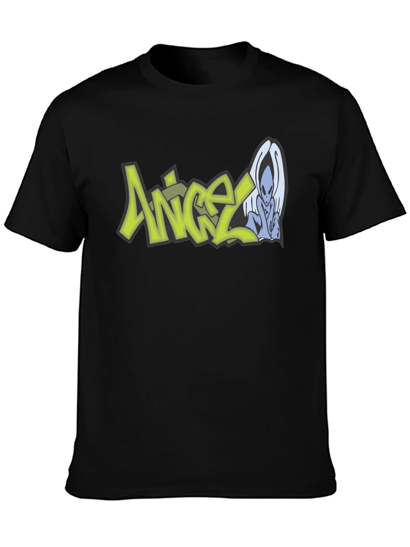 Angel Alien Graphic Print Black T-Shirt