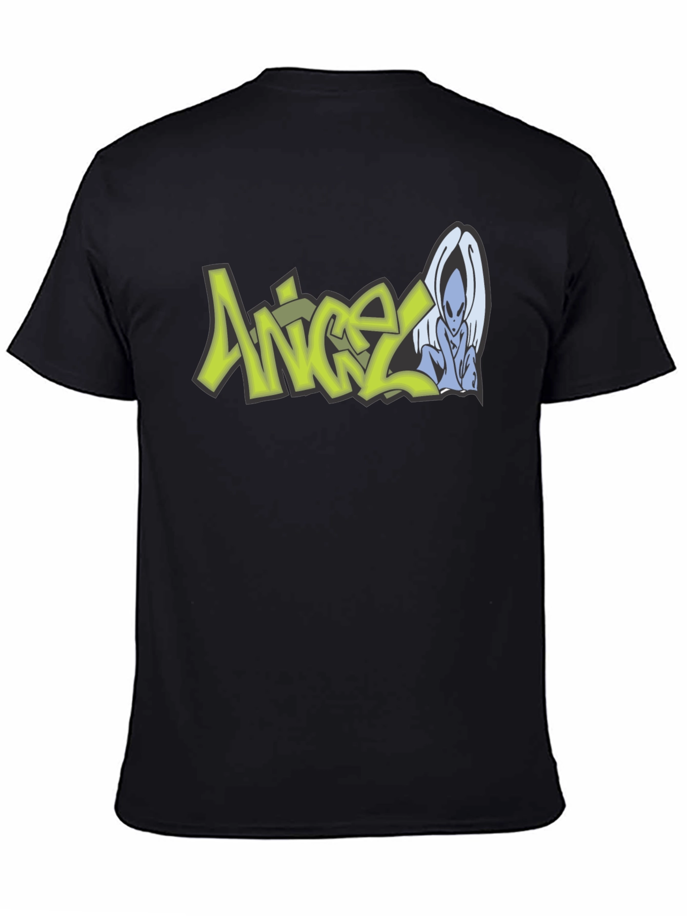 Angel Alien Graphic Print Black T-Shirt