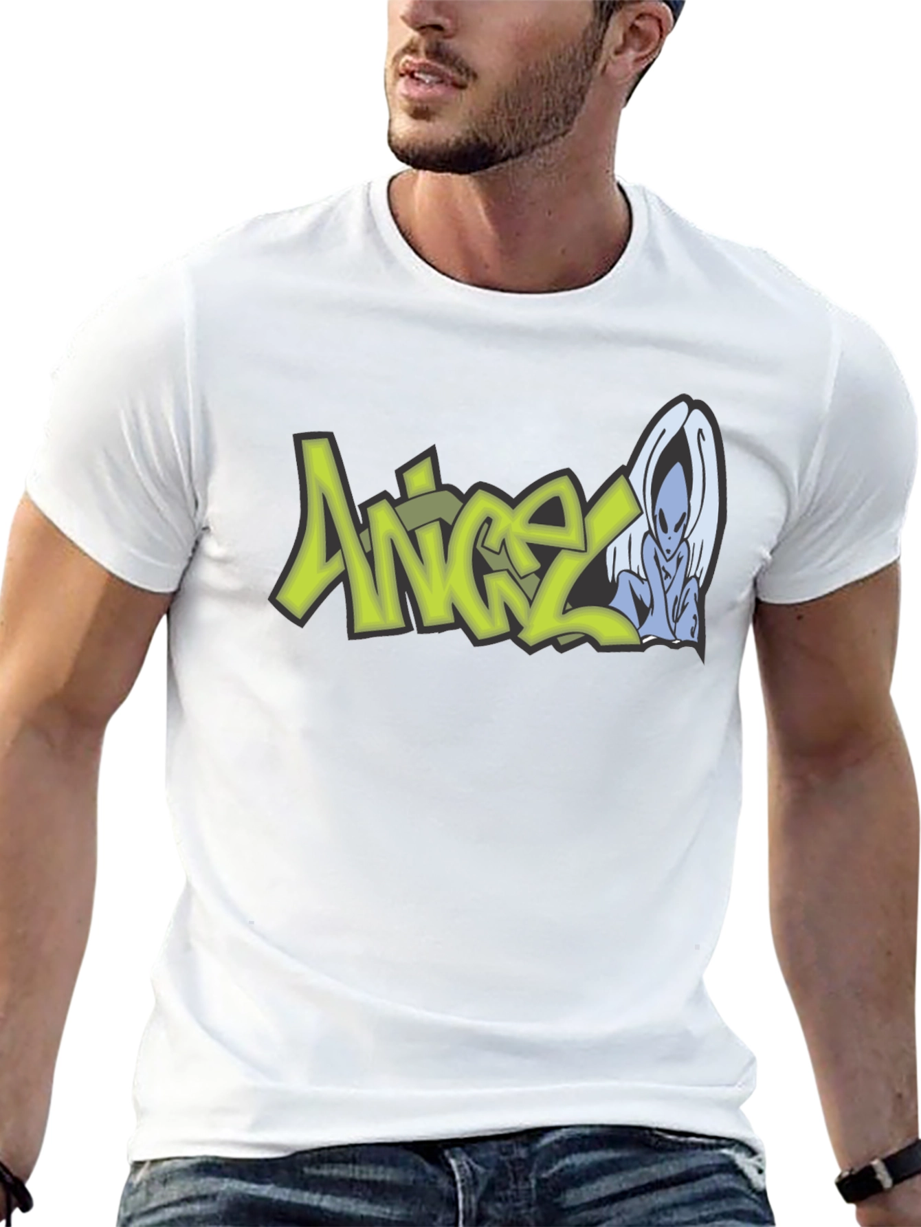 Angel Alien Graphic Print Black T-Shirt