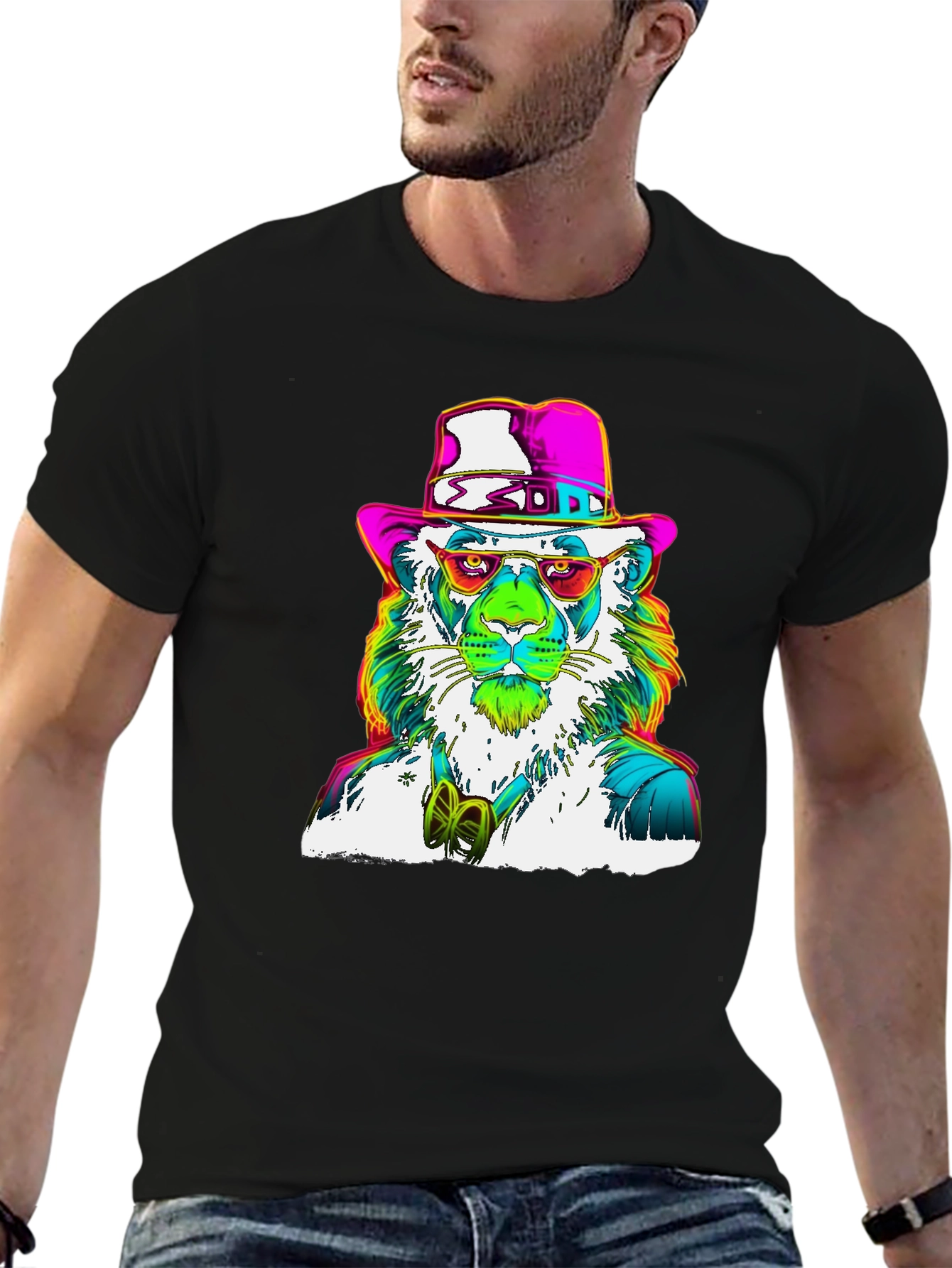 Funky Lion Graphic Tee - Mens Black T-Shirt