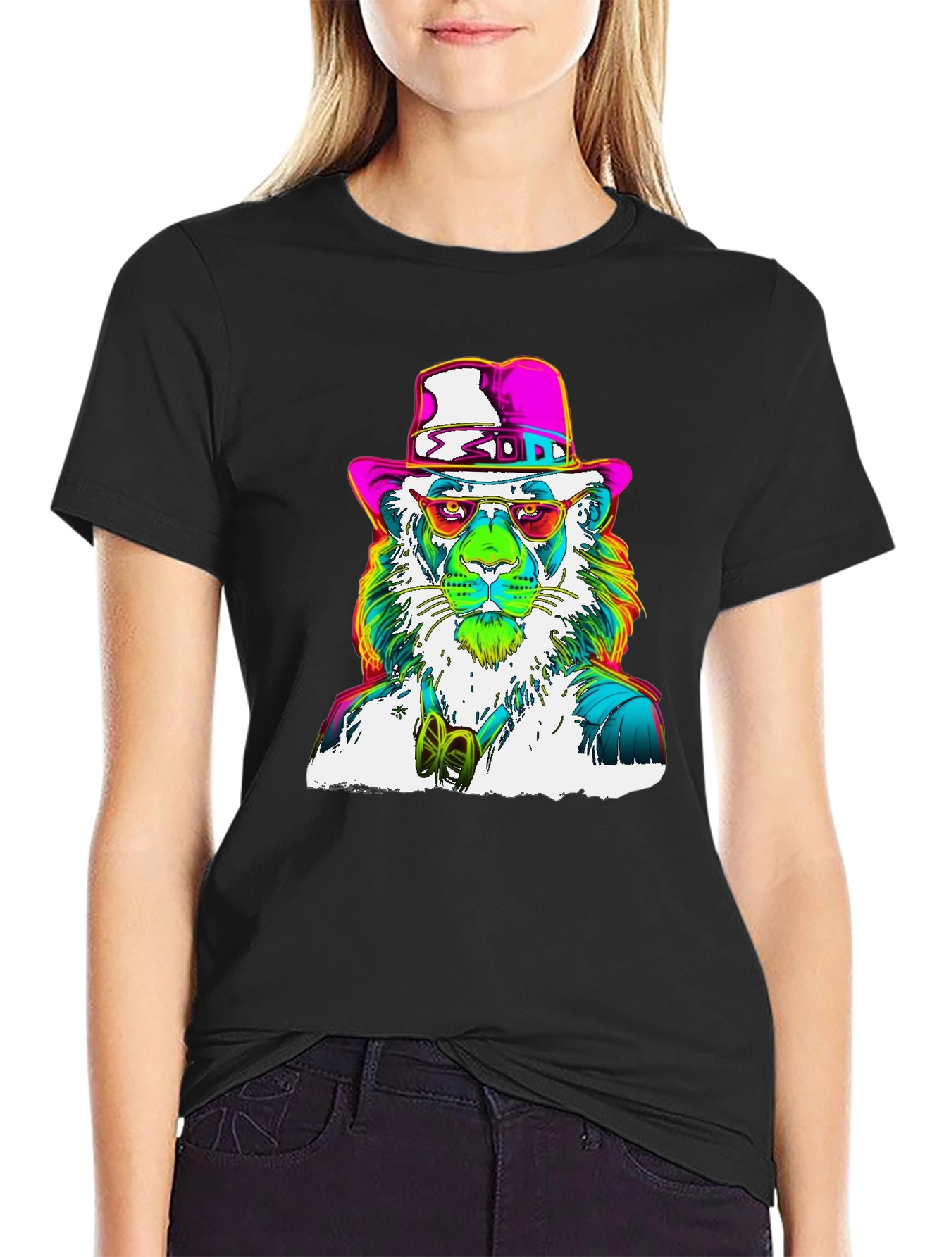 Funky Lion Graphic Tee - Mens Black T-Shirt
