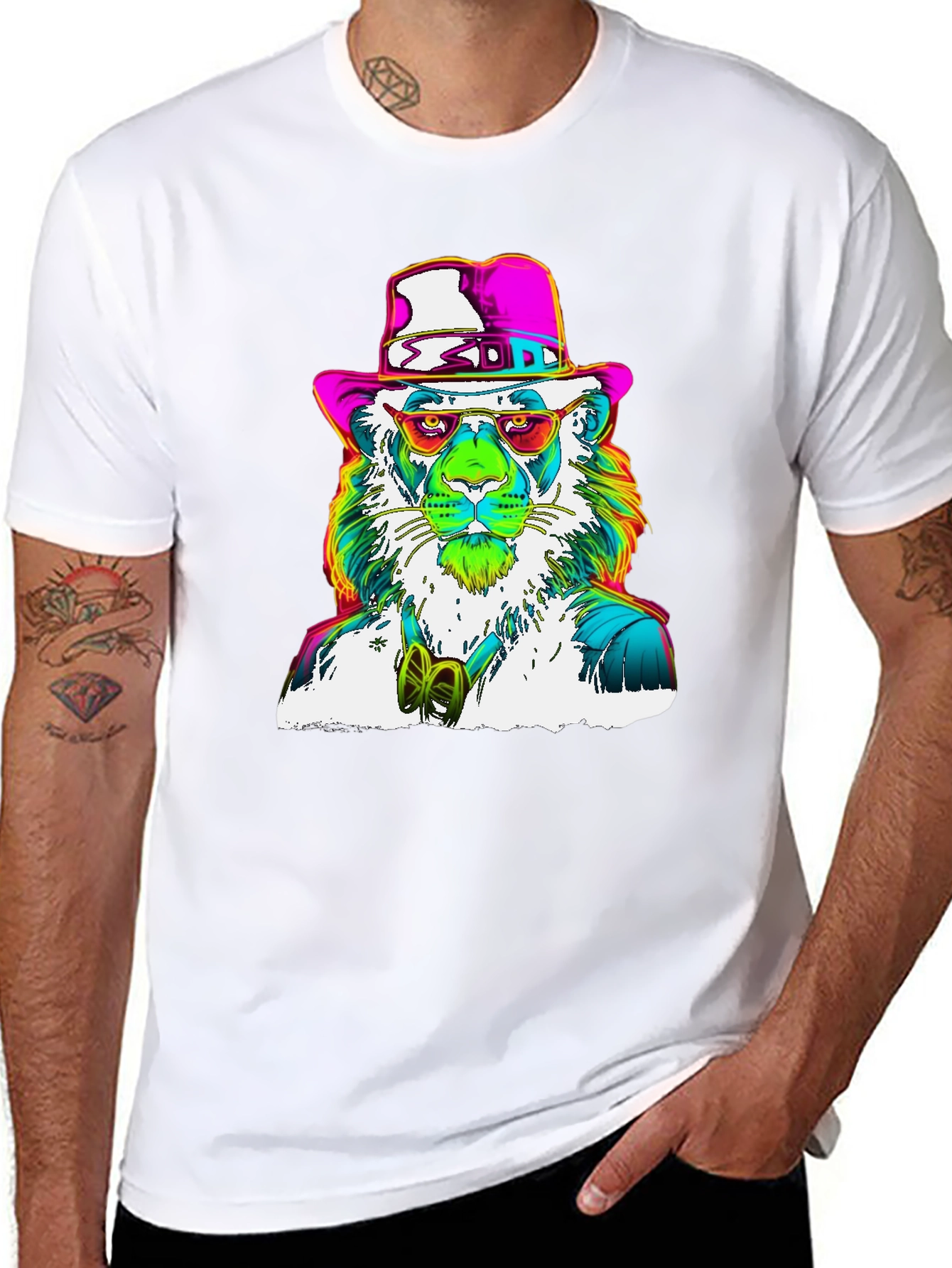Funky Lion Graphic Tee - Mens Black T-Shirt