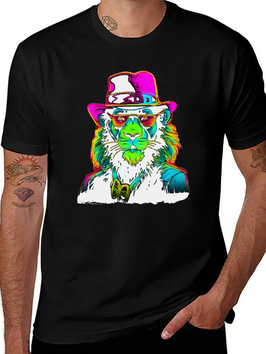 Funky Lion Graphic Tee - Mens Black T-Shirt