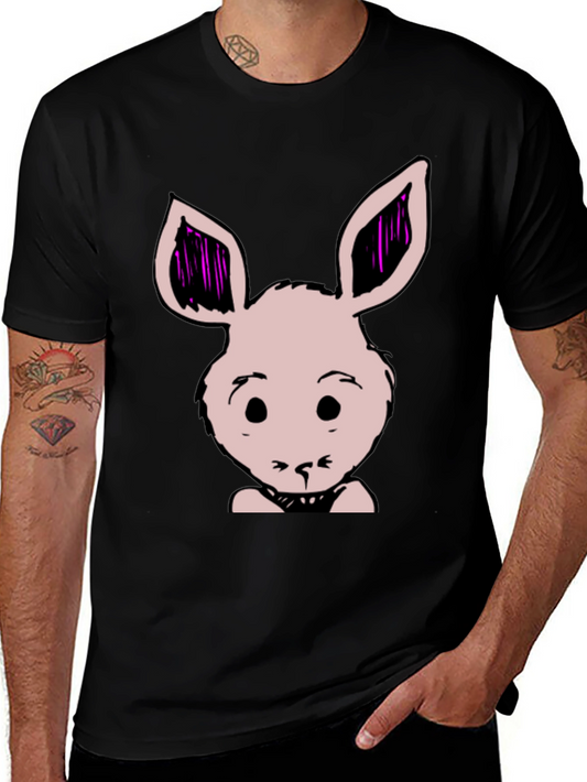 Bunny Graphic Tee - Black Cotton Blend Casual T-Shirt