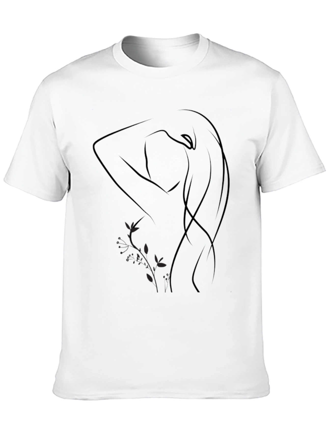 Minimalist Woman Line Art Black T-Shirt
