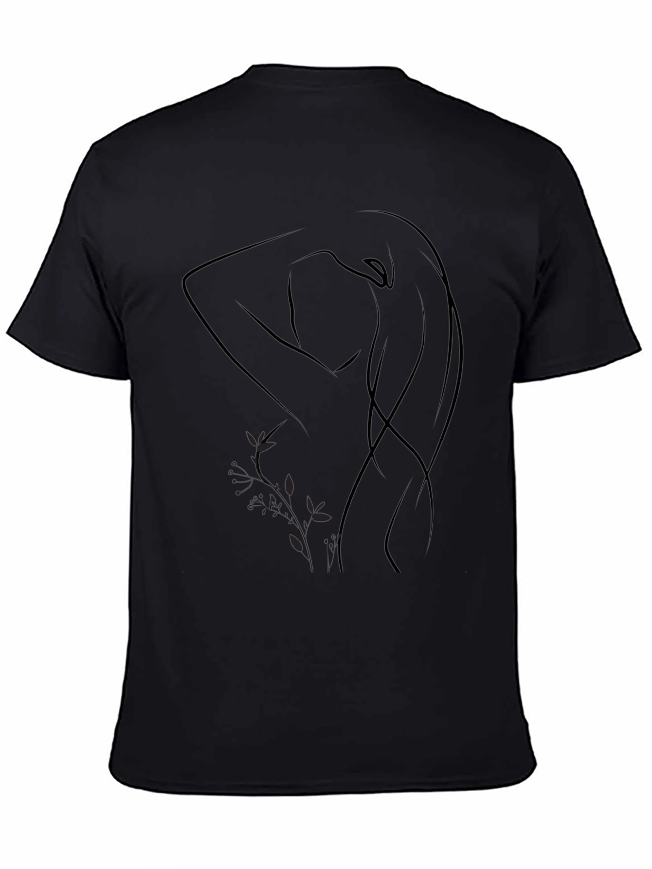 Minimalist Woman Line Art Black T-Shirt