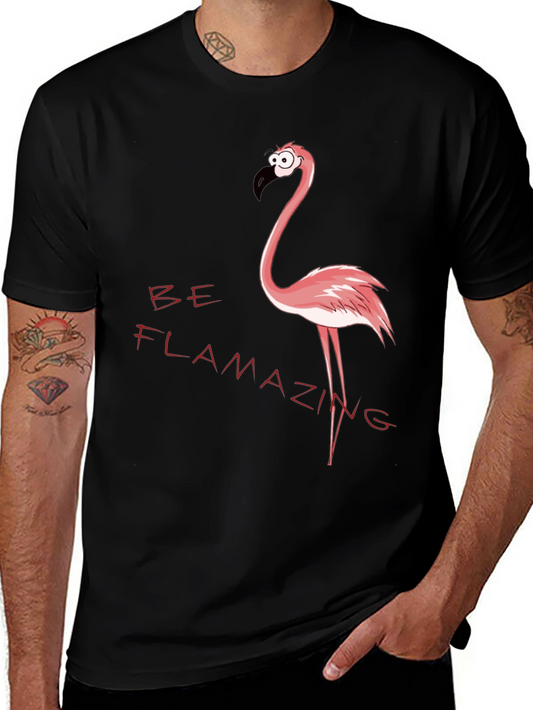 Be Flamazing Cartoon Flamingo Graphic Black T-Shirt