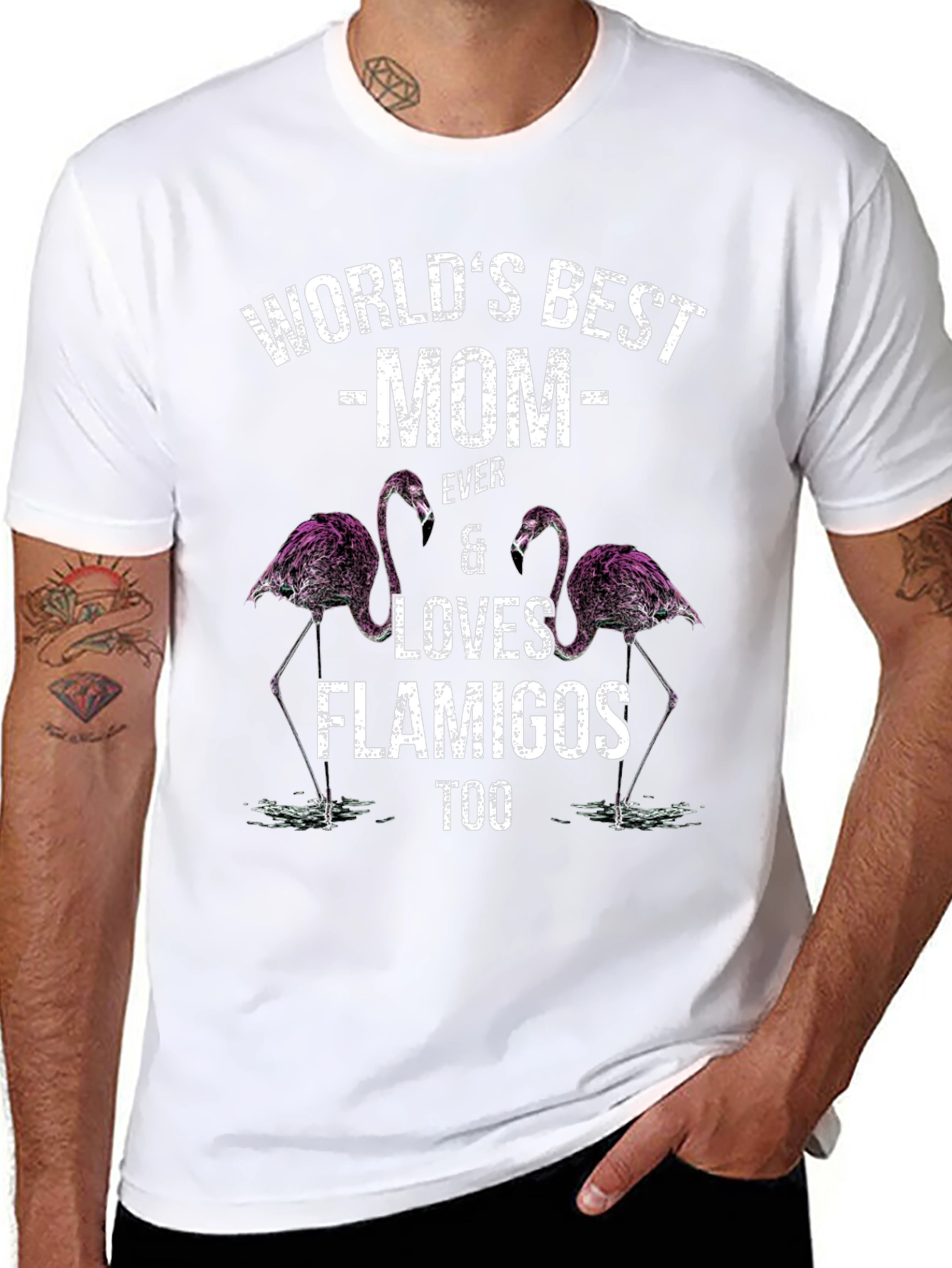 Worlds Best Mom Flamingo Graphic T-Shirt