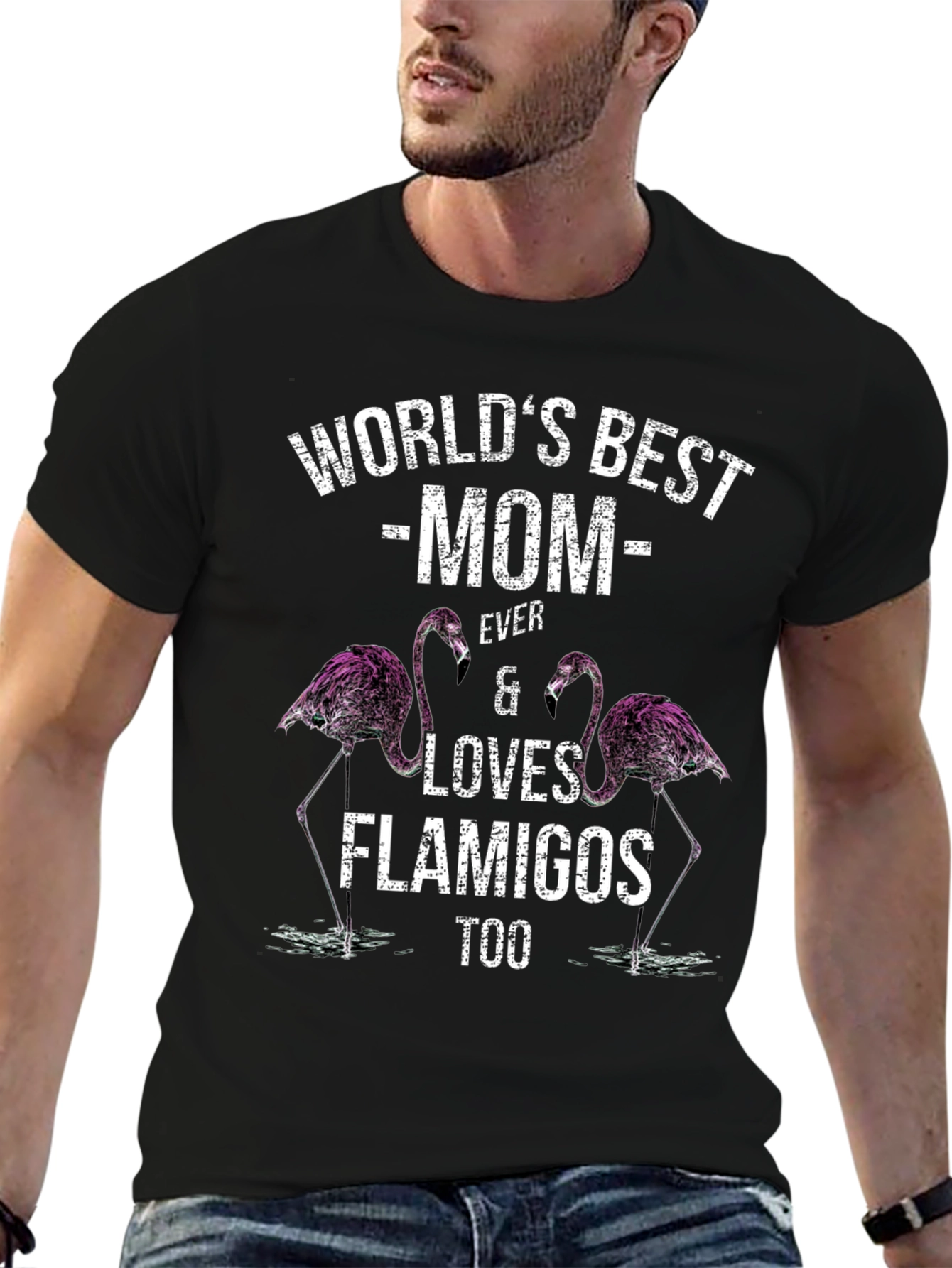 Worlds Best Mom Flamingo Graphic T-Shirt