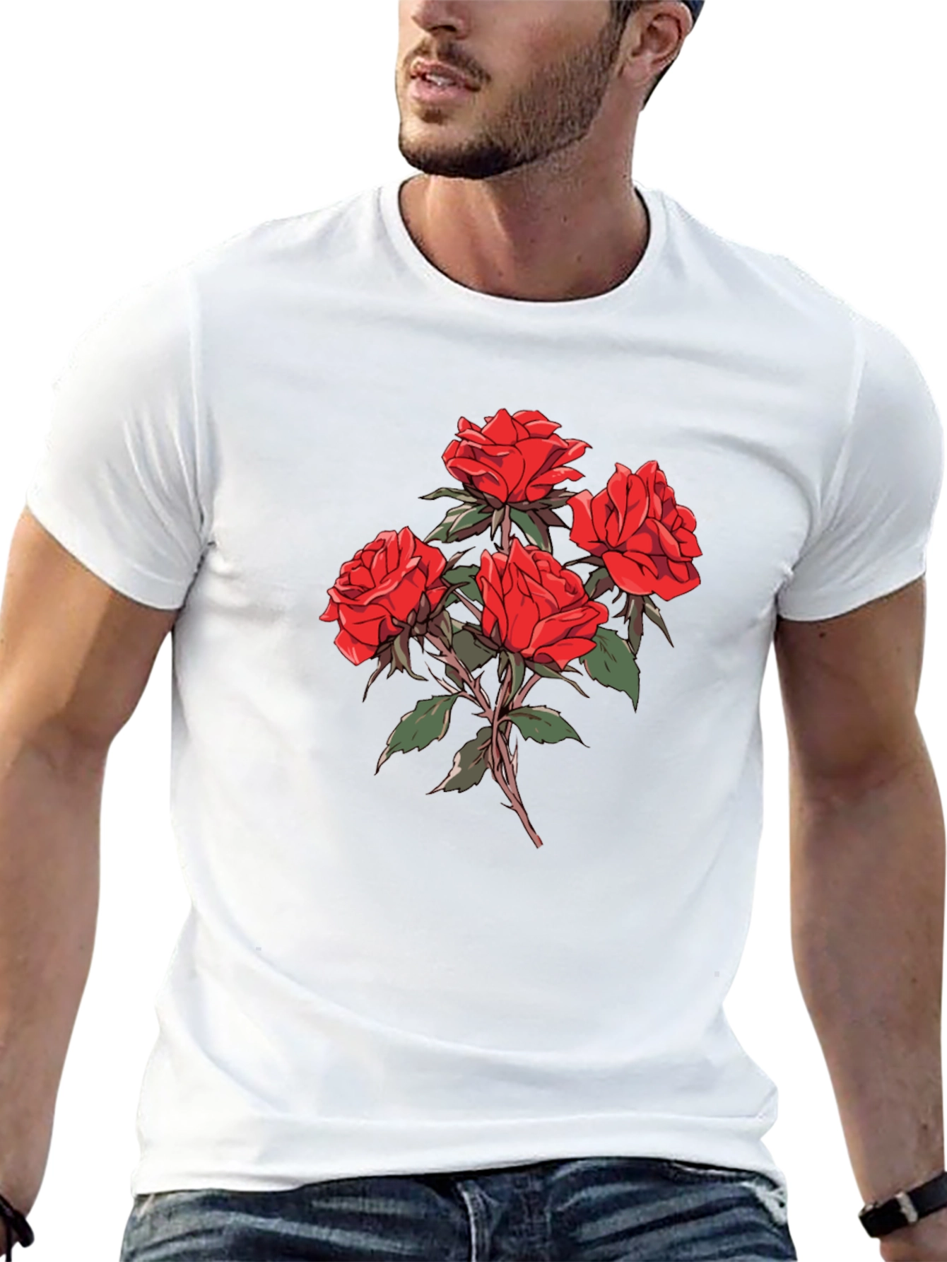 Mens Black Rose Graphic T-Shirt
