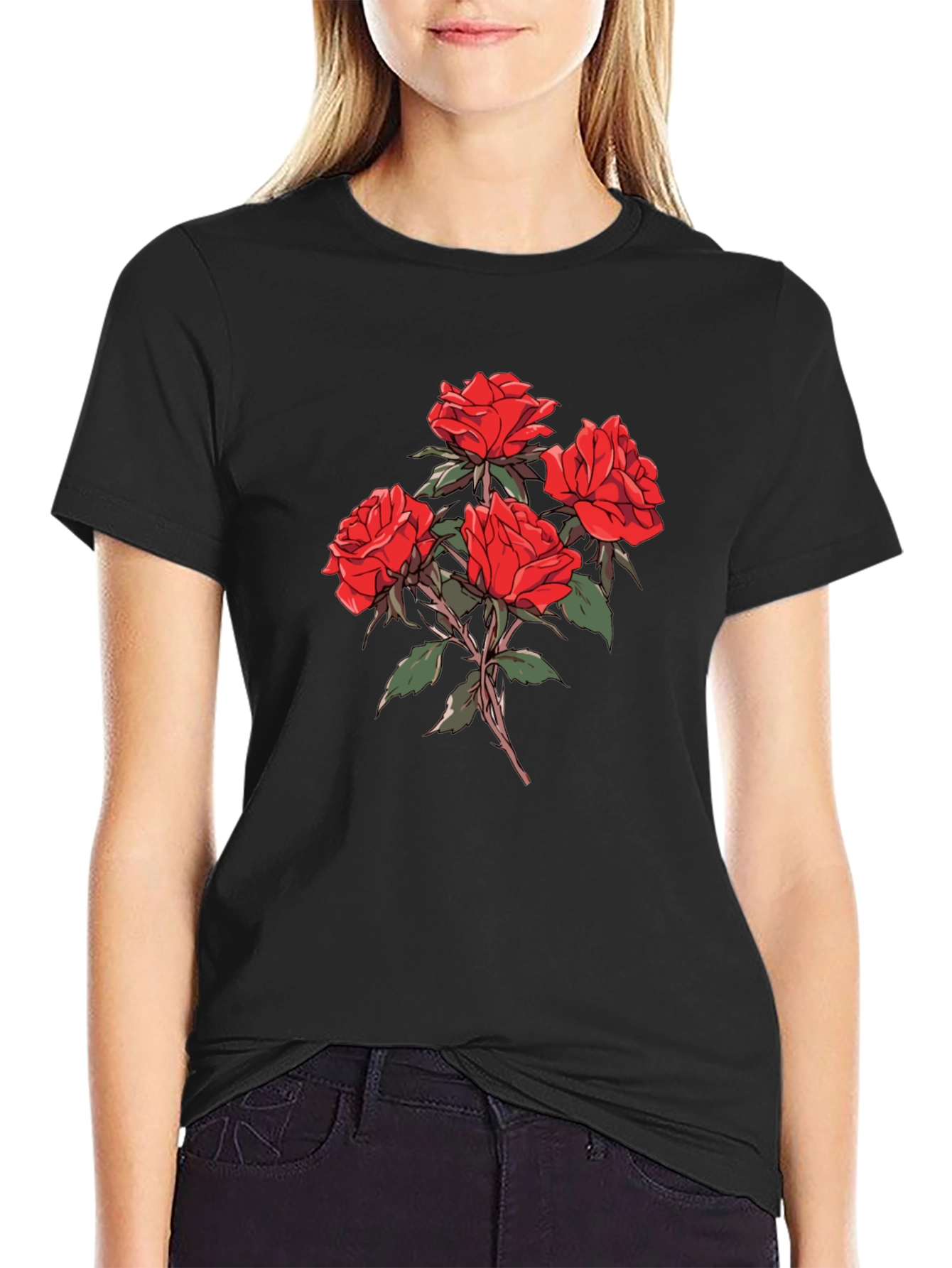Mens Black Rose Graphic T-Shirt