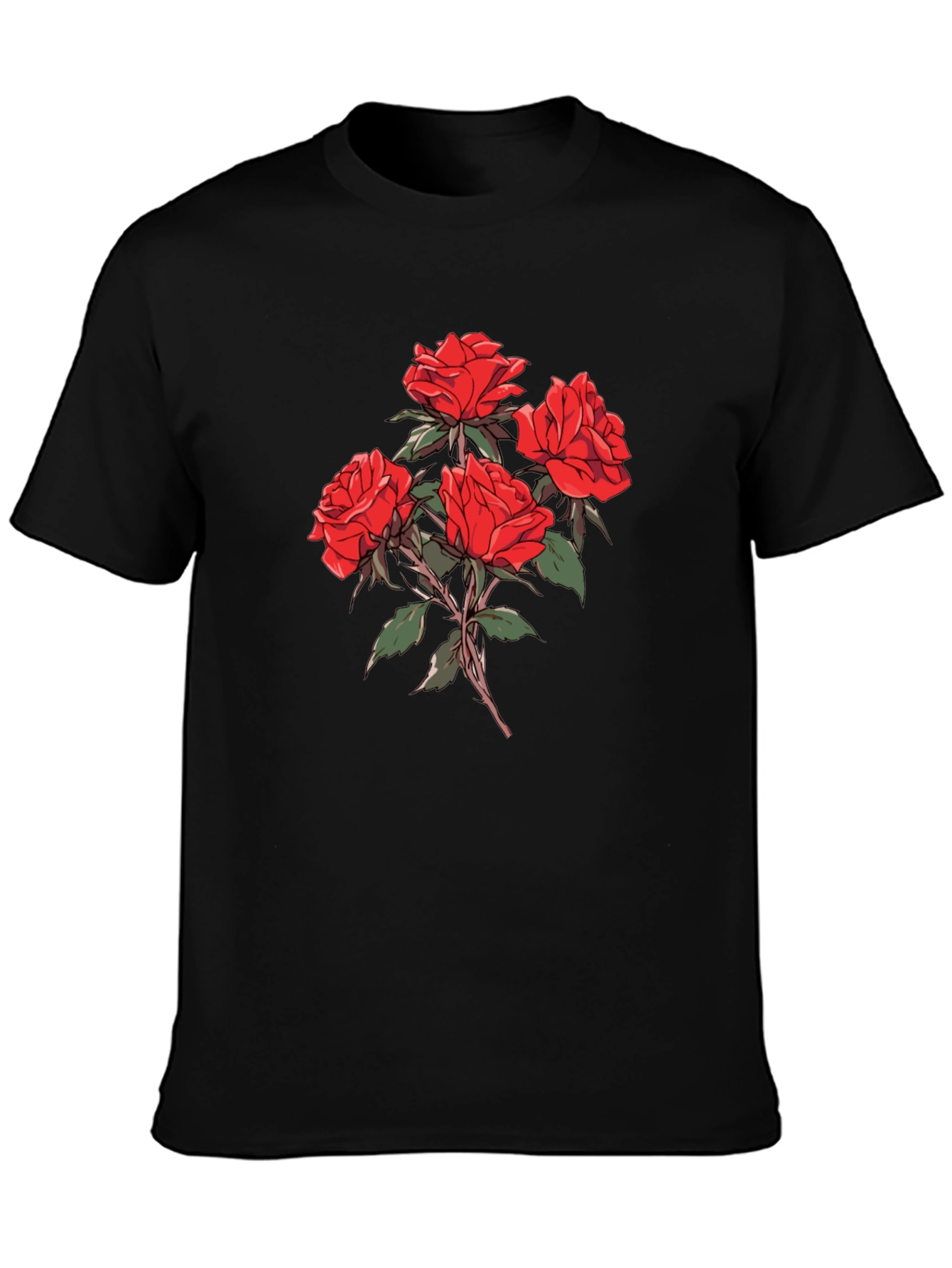 Mens Black Rose Graphic T-Shirt