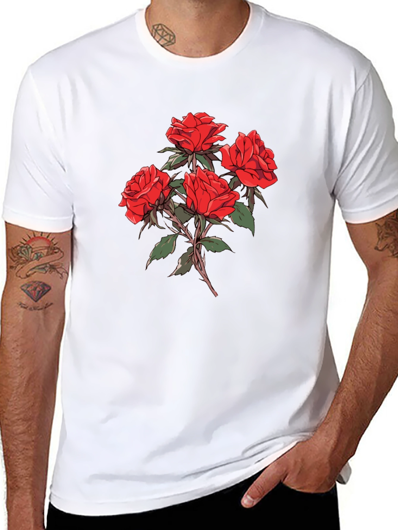 Mens Black Rose Graphic T-Shirt