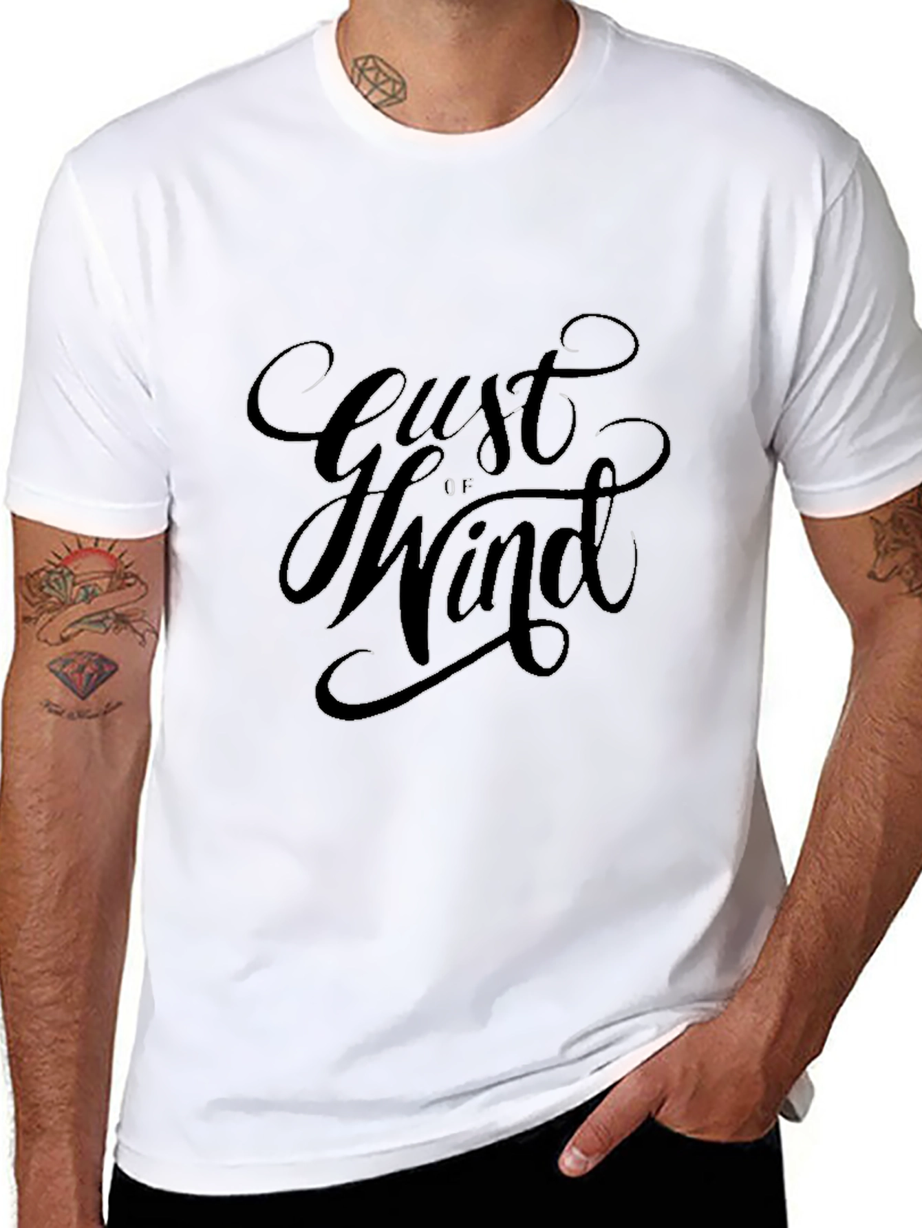 Gust of Wind Graphic Print Black T-Shirt