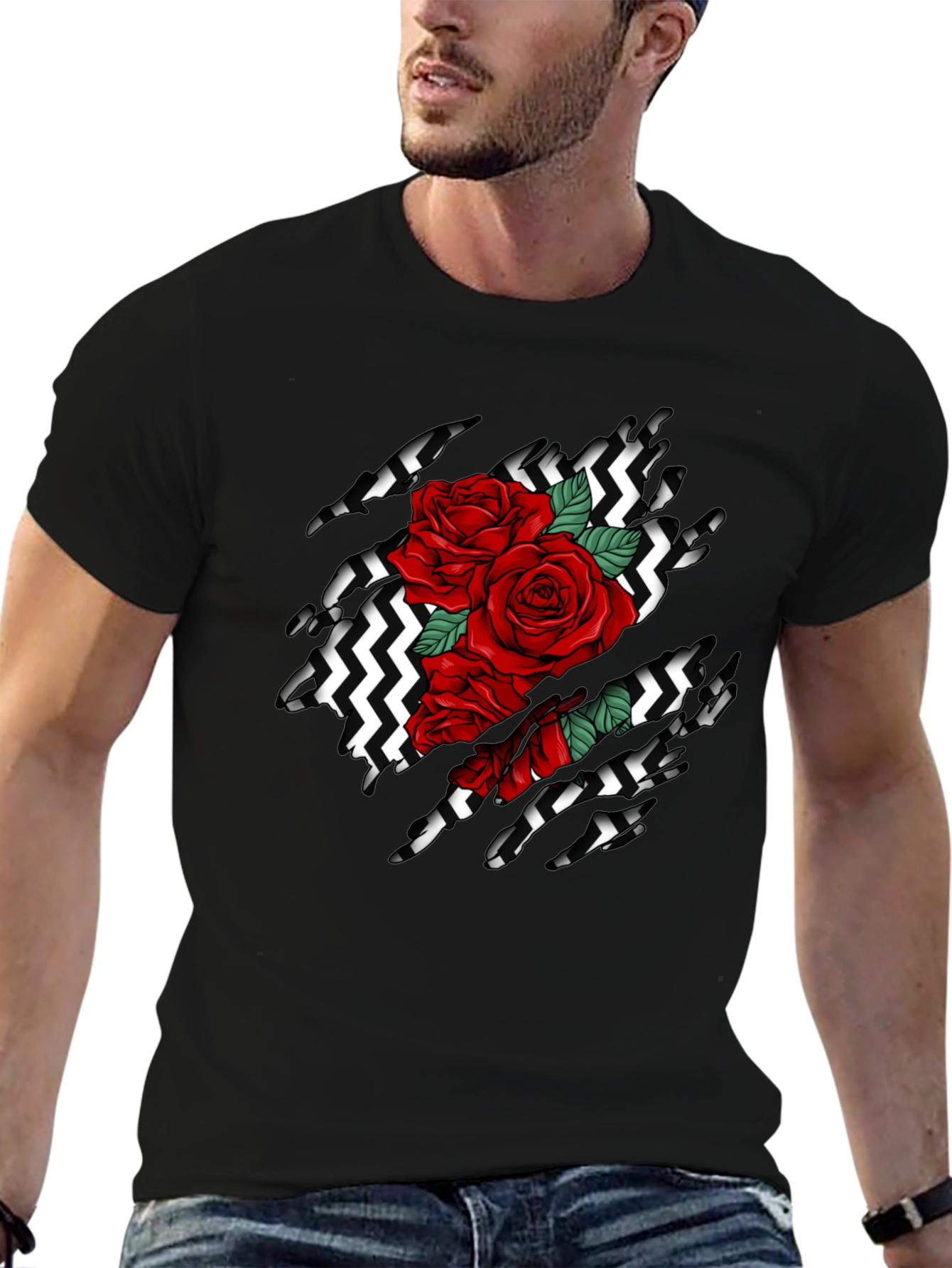 Rose Ripped T-Shirt: Graphic Black Tee