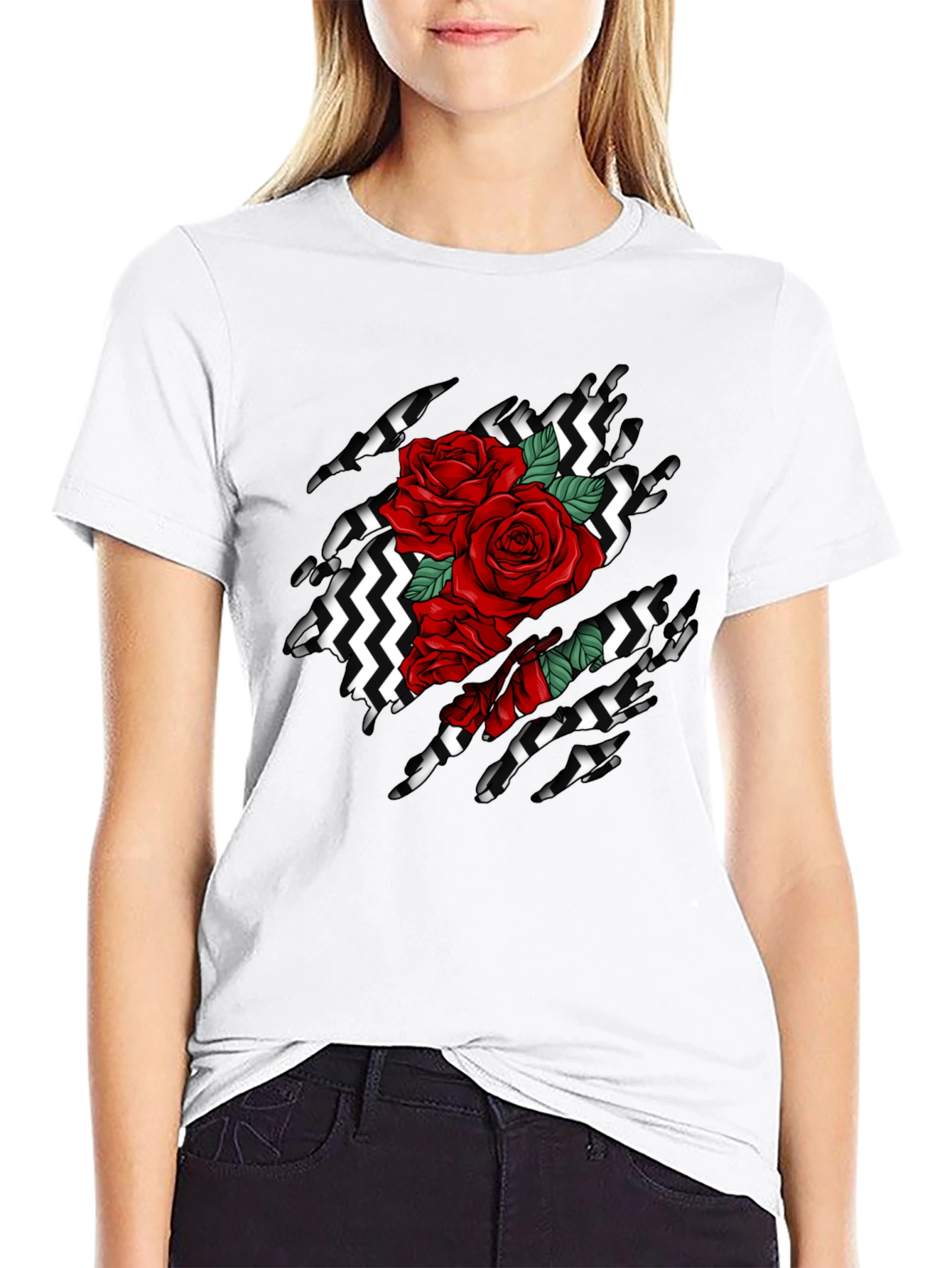 Rose Ripped T-Shirt: Graphic Black Tee