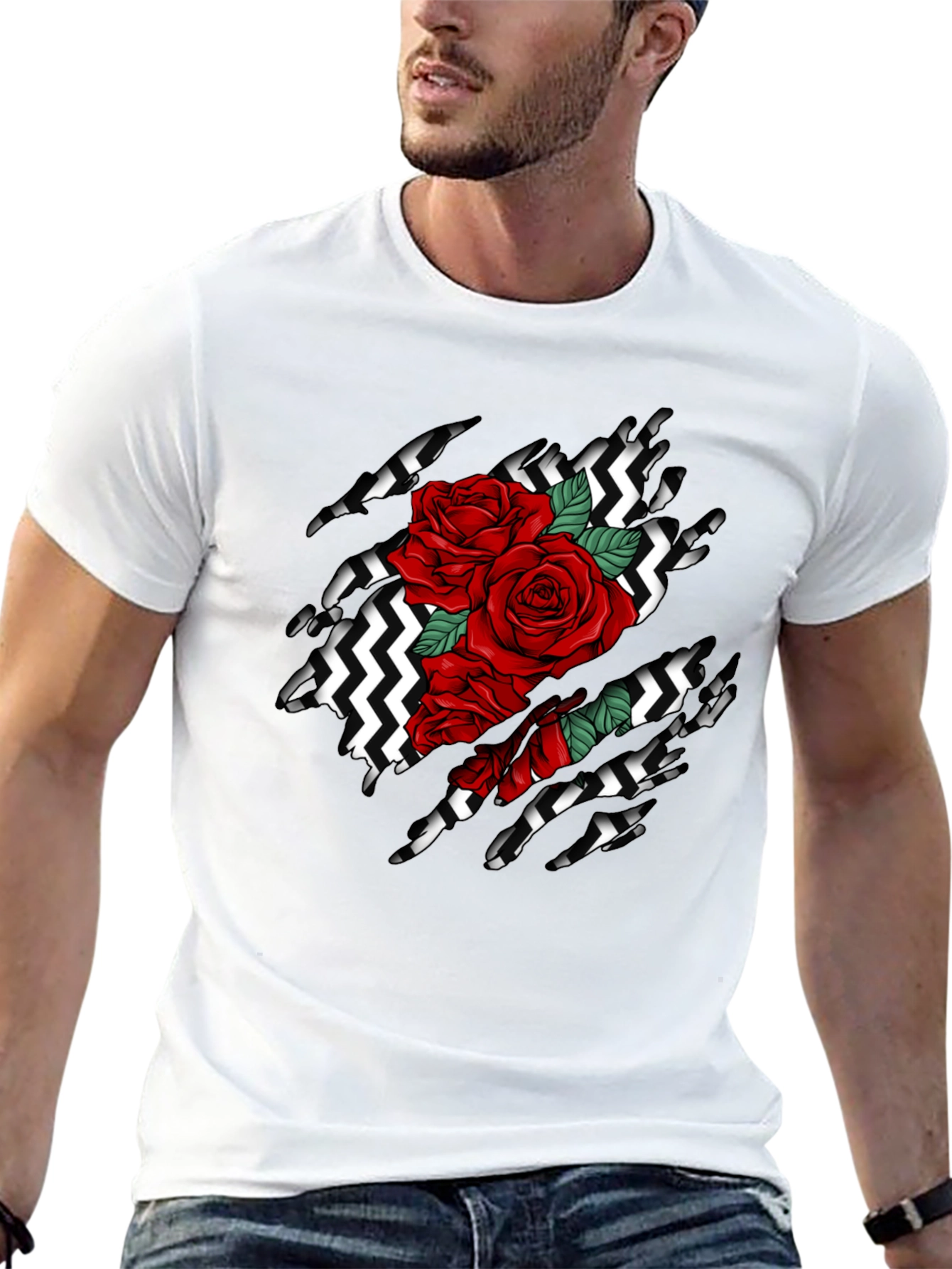 Rose Ripped T-Shirt: Graphic Black Tee