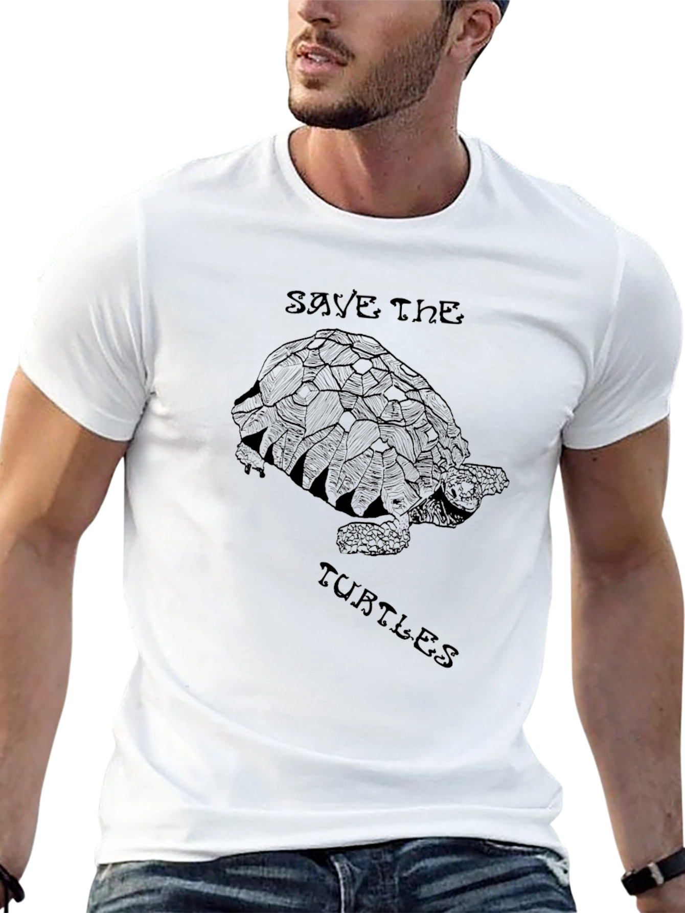 Save the Turtles Graphic Tee - Black Cotton T-Shirt