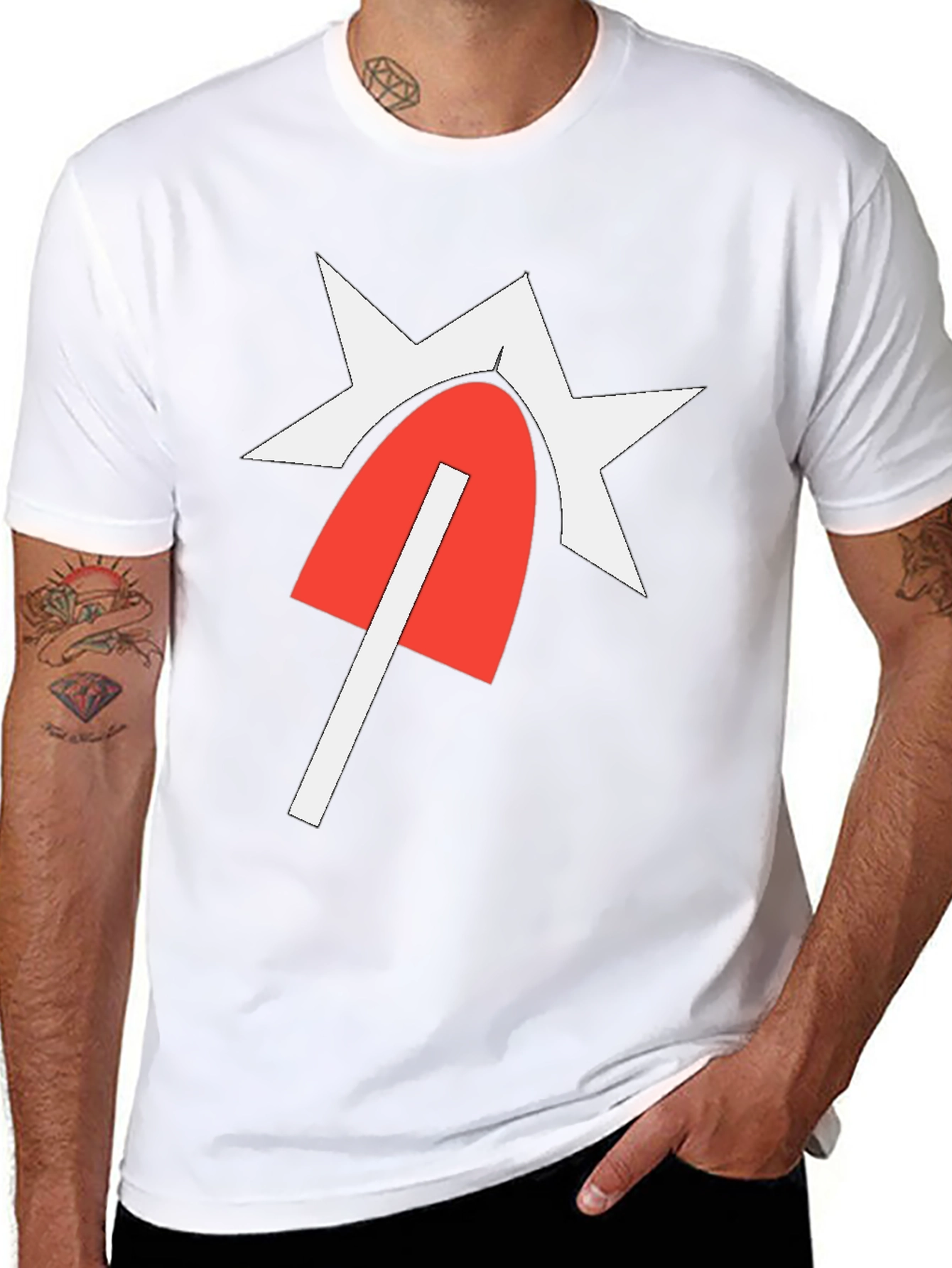 Graphic Tee with Red & White Design